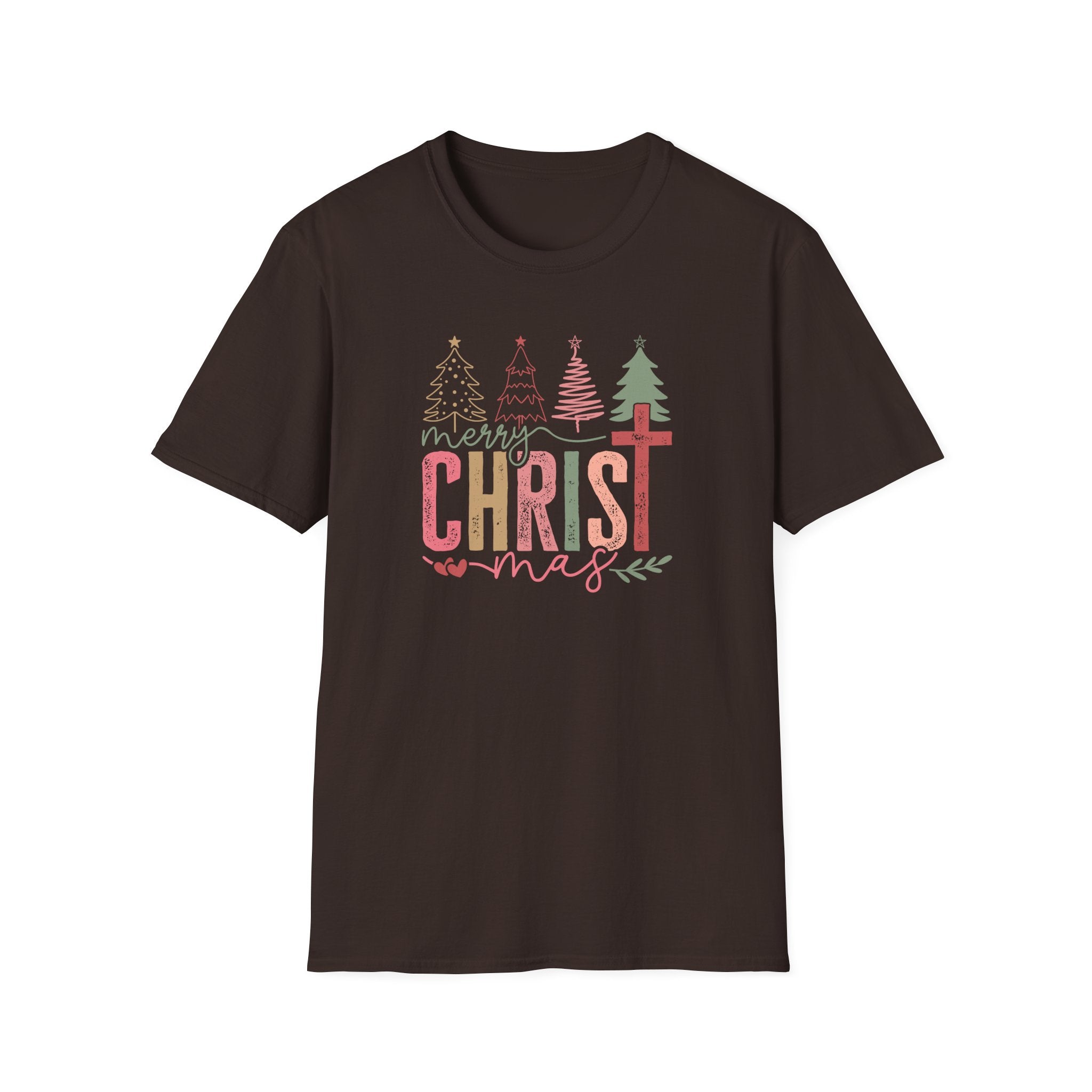 Merry ChrisT-mas - Pastel Christmas Trees & Cross Holiday Tee - Hippie at Heart