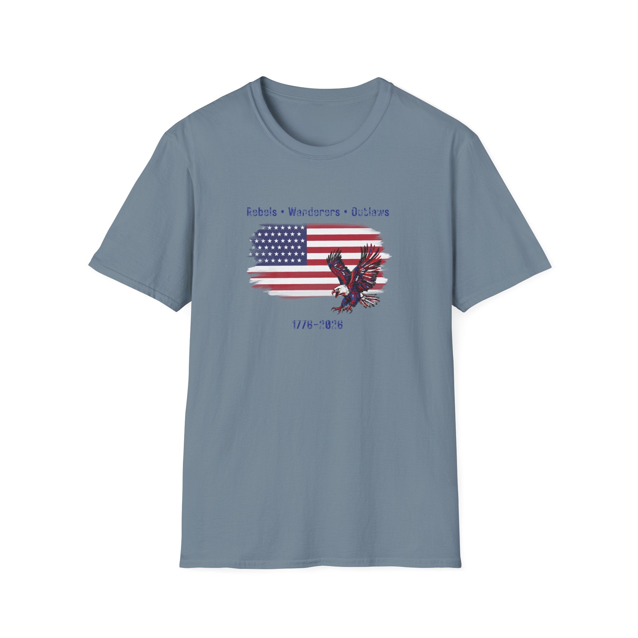 Rebels • Wanderers • Outlaws - American Flag Eagle T-Shirt - Vintage Patriotic Tee - Hippie at Heart
