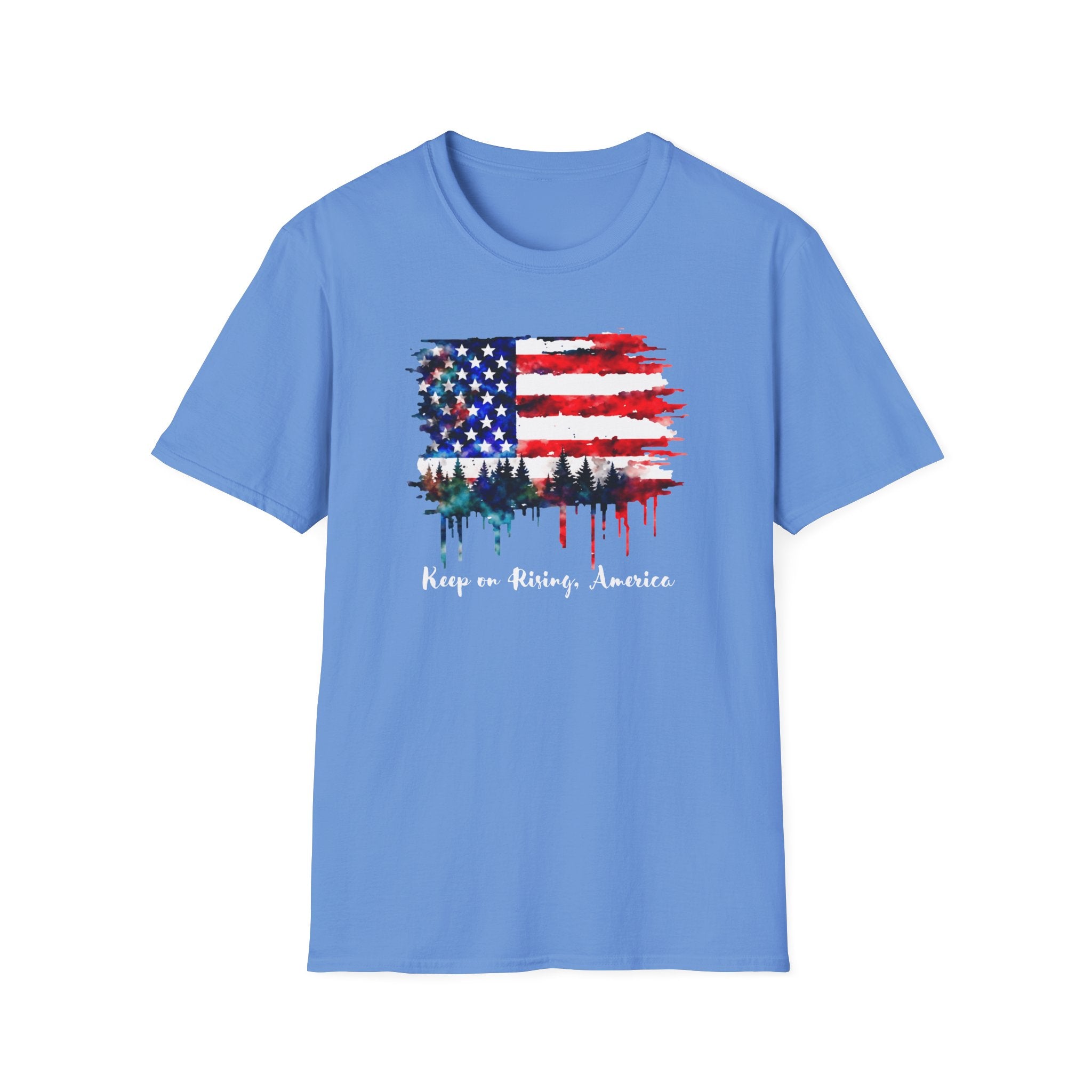 Keep on Rising, America - Patriotic American Flag Forest Tee - Hippie at Heart