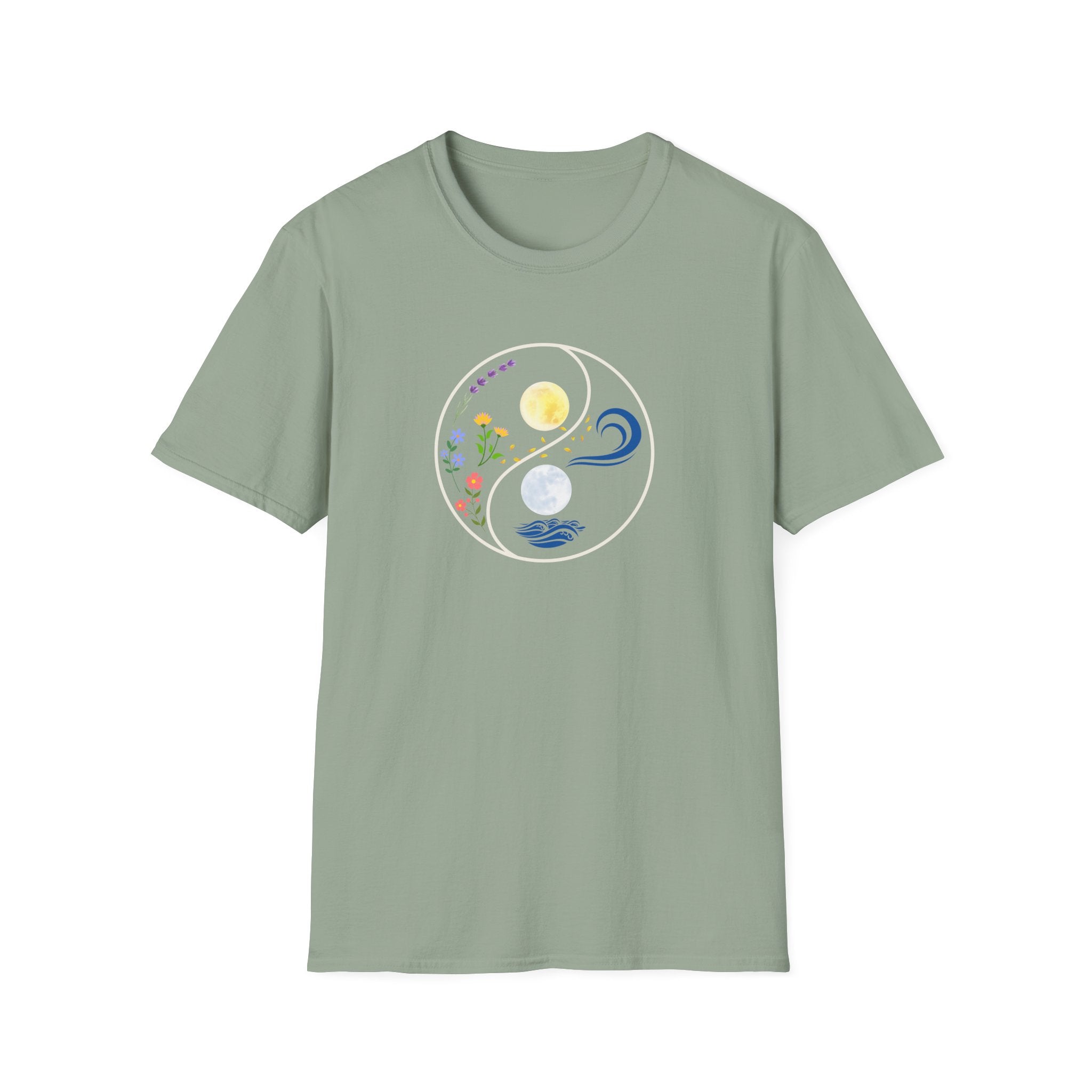 Yin Yang Nature Tee - Moon Floral Wave Graphic T-Shirt - Hippie at Heart