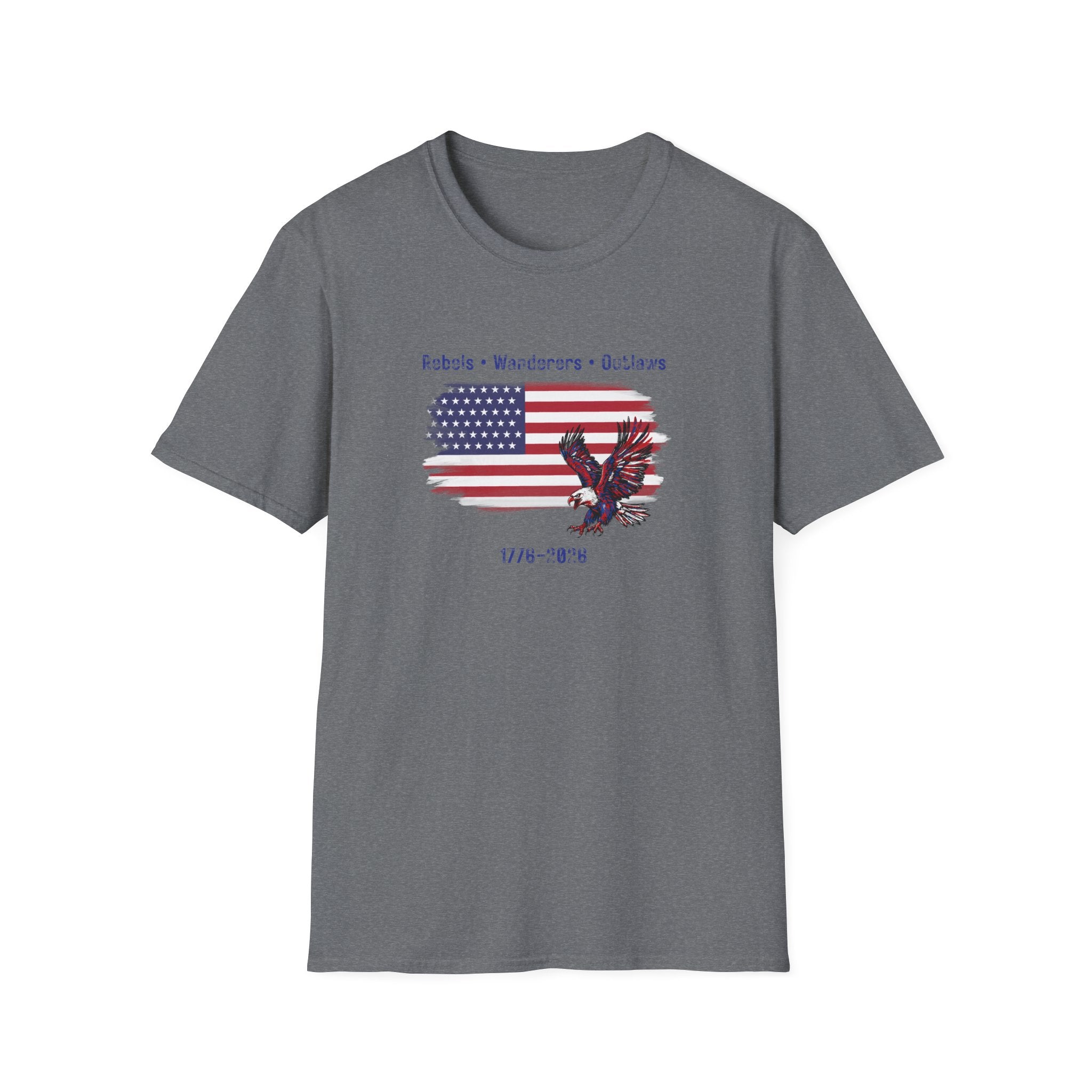 Rebels • Wanderers • Outlaws - American Flag Eagle T-Shirt - Vintage Patriotic Tee - Hippie at Heart