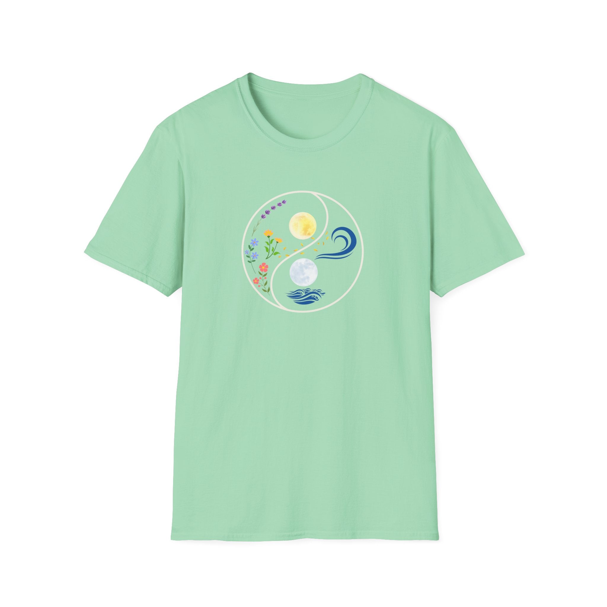 Yin Yang Nature Tee - Moon Floral Wave Graphic T-Shirt - Hippie at Heart