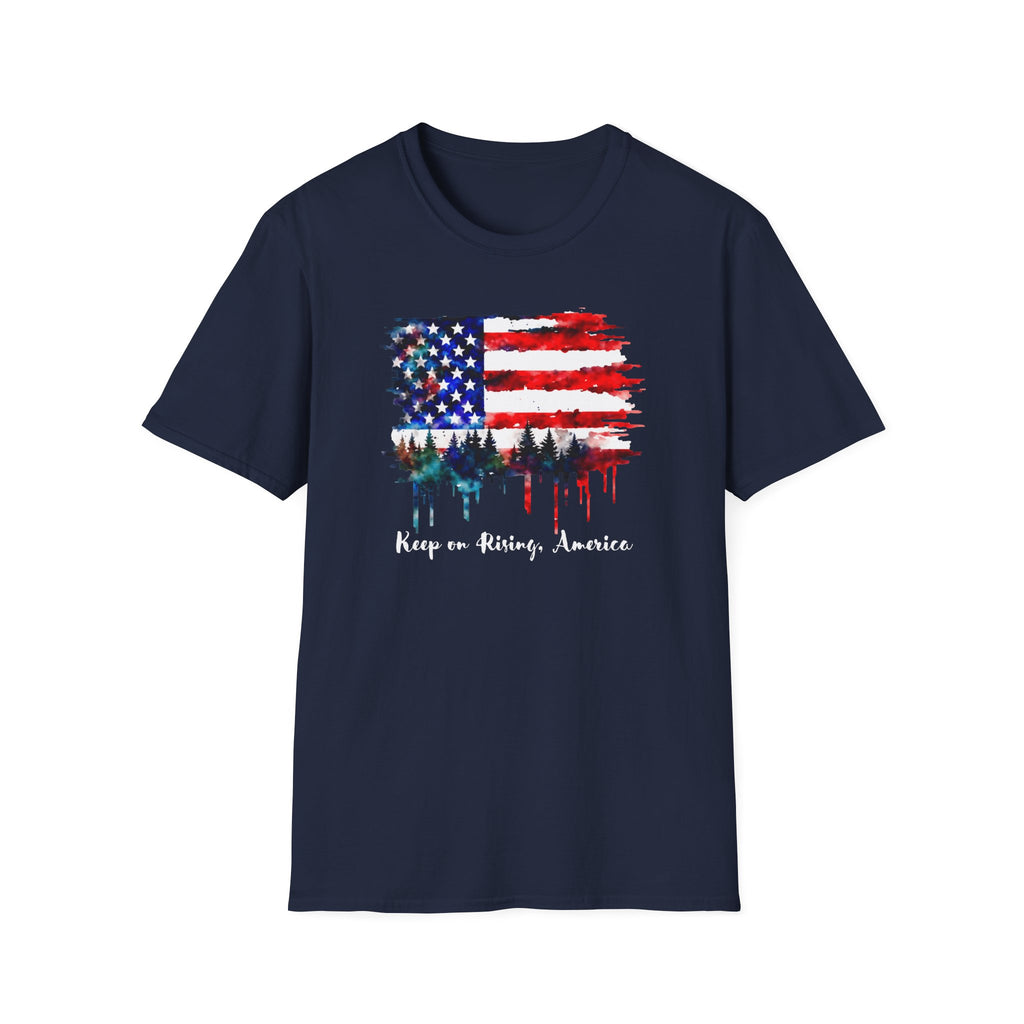 Keep on Rising, America - Patriotic American Flag Forest Tee - Hippie at Heart