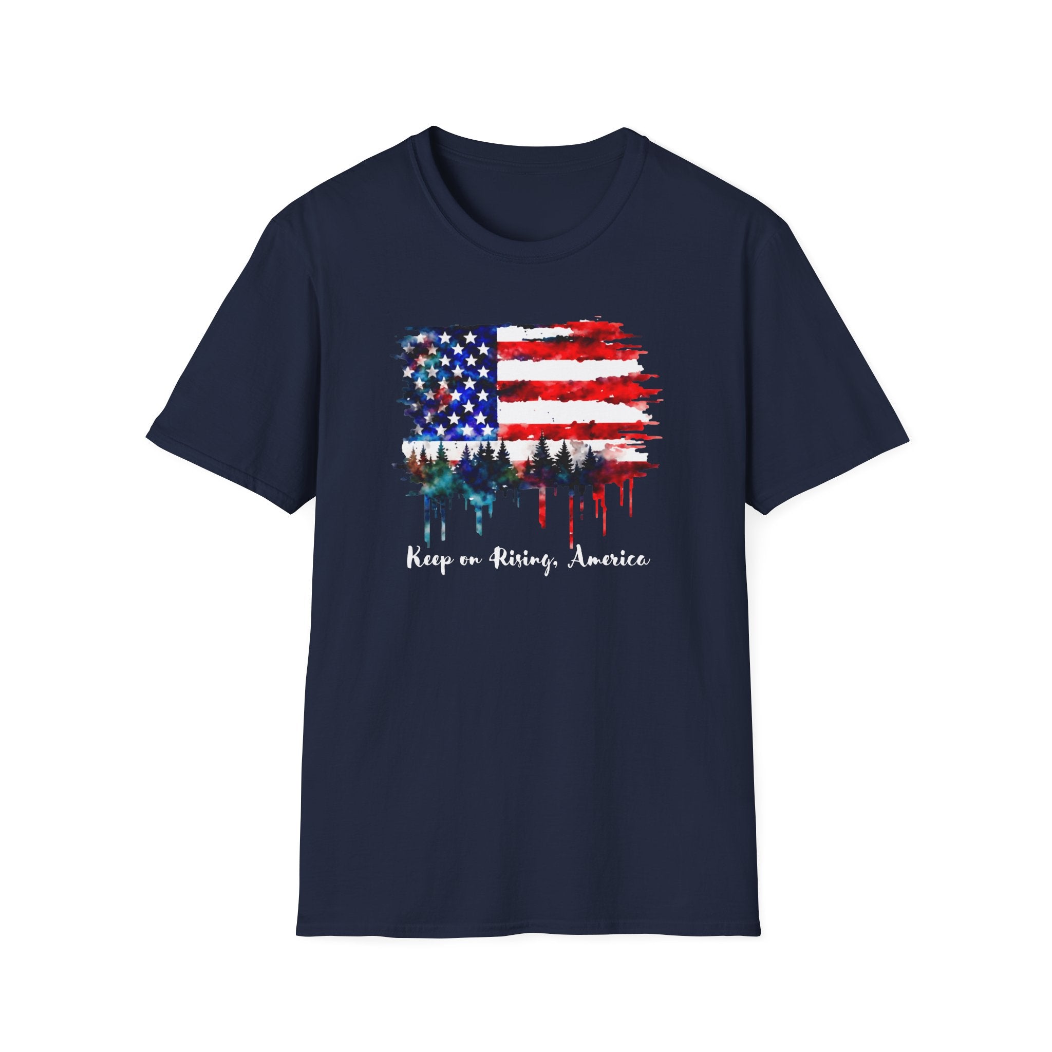 Keep on Rising, America - Patriotic American Flag Forest Tee - Hippie at Heart