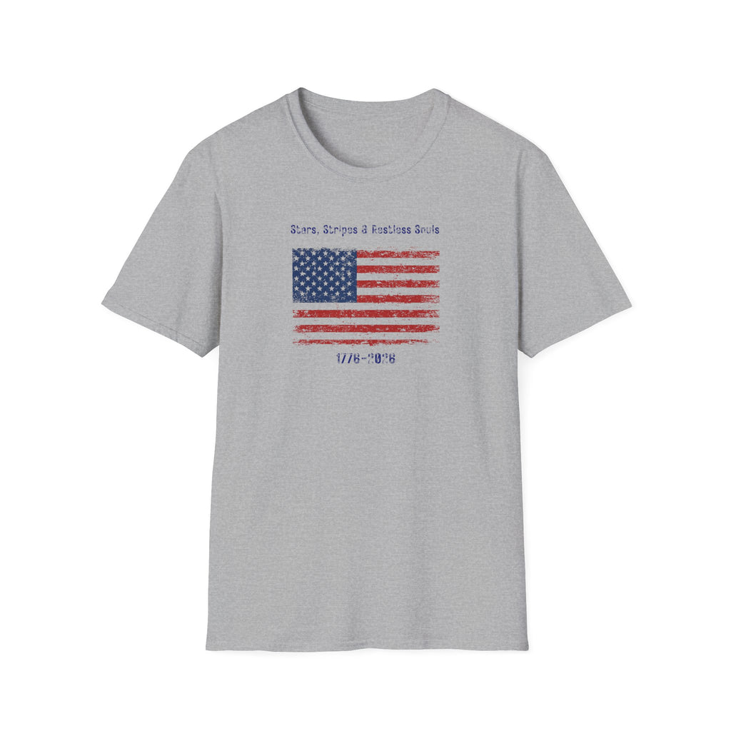 Stars, Stripes & Restless Souls Flag T-Shirt - Vintage American Patriotic Tee - Hippie at Heart