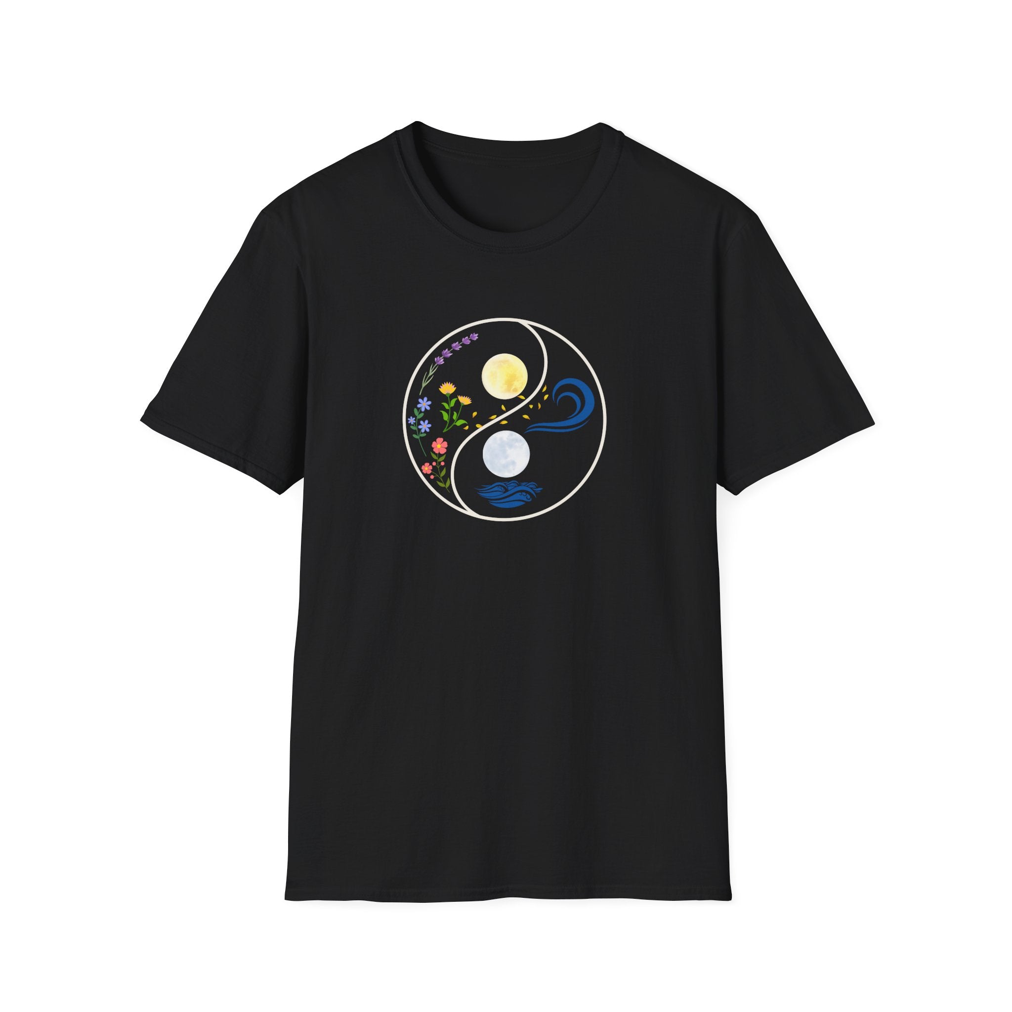 Yin Yang Nature Tee - Moon Floral Wave Graphic T-Shirt - Hippie at Heart