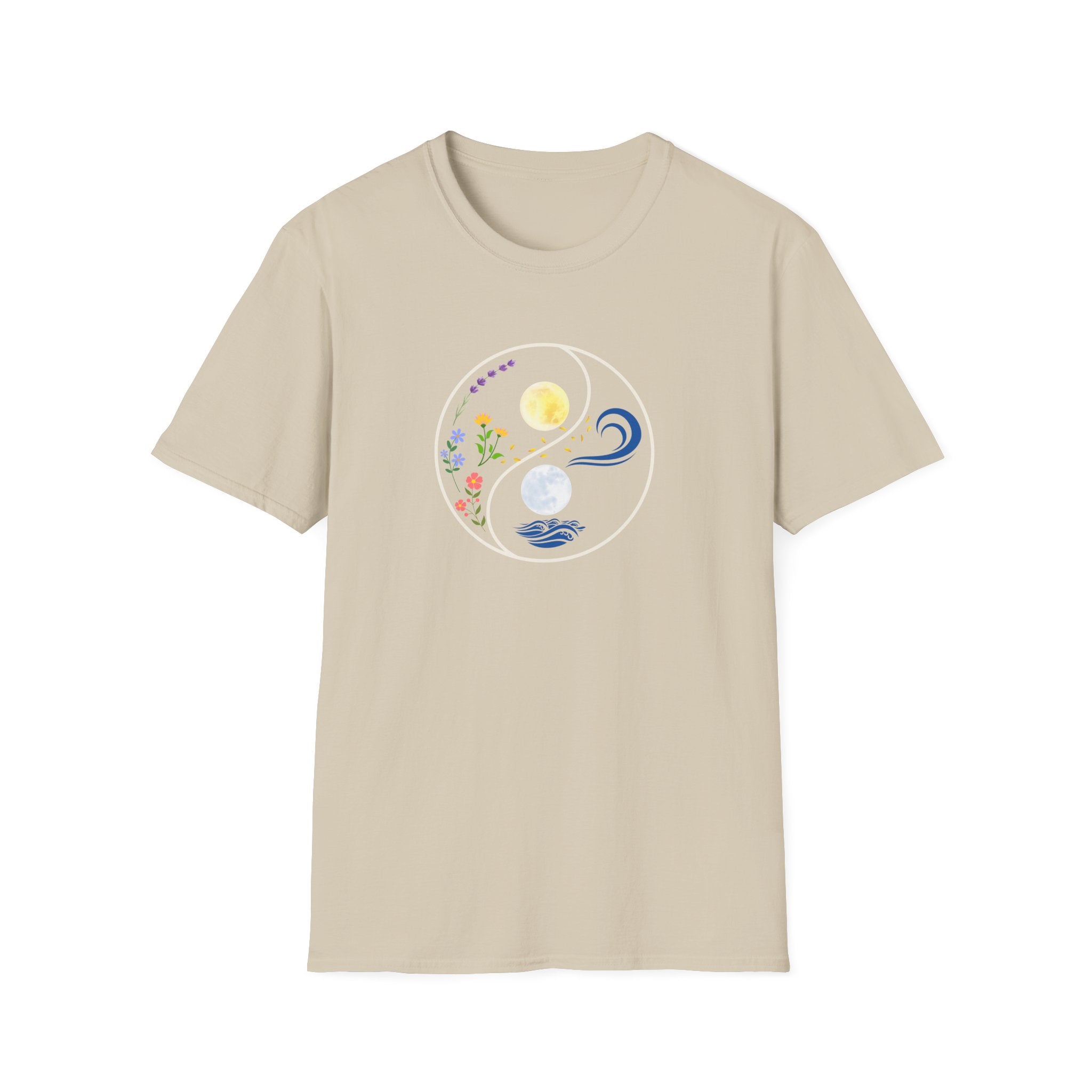 Yin Yang Nature Tee - Moon Floral Wave Graphic T-Shirt - Hippie at Heart
