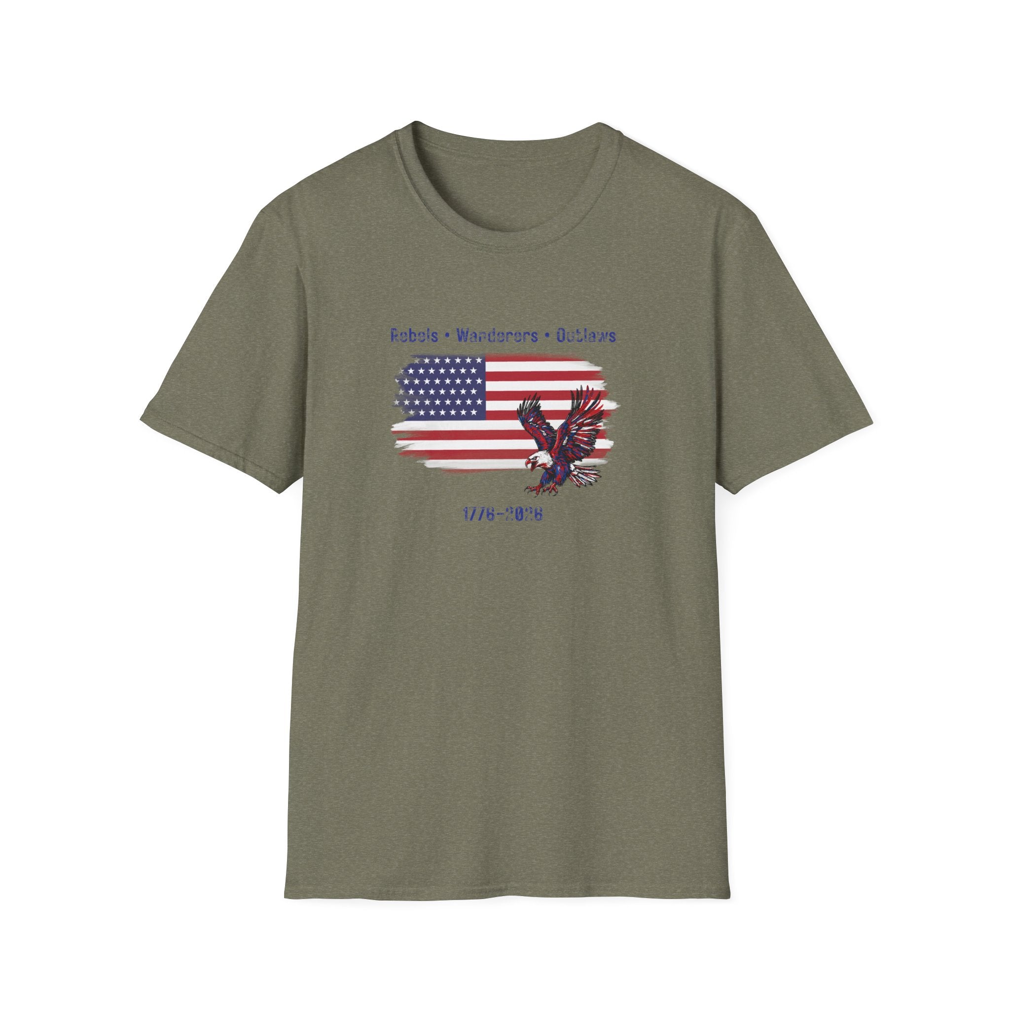 Rebels • Wanderers • Outlaws - American Flag Eagle T-Shirt - Vintage Patriotic Tee - Hippie at Heart