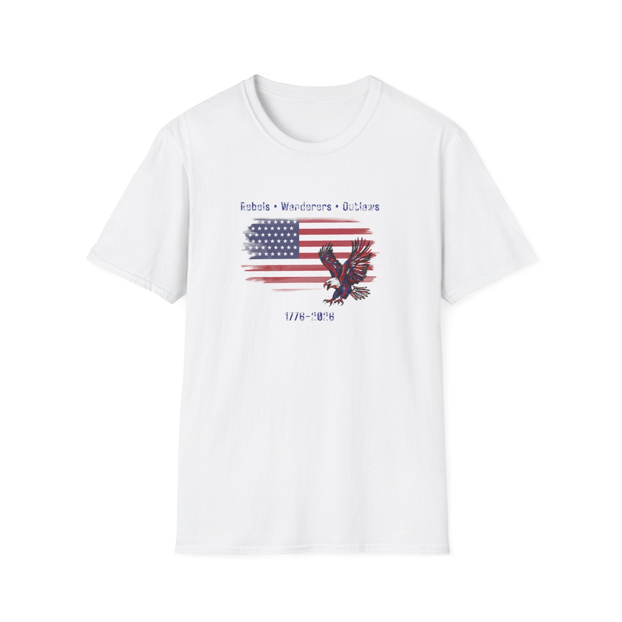 Rebels • Wanderers • Outlaws - American Flag Eagle T-Shirt - Vintage Patriotic Tee - Hippie at Heart
