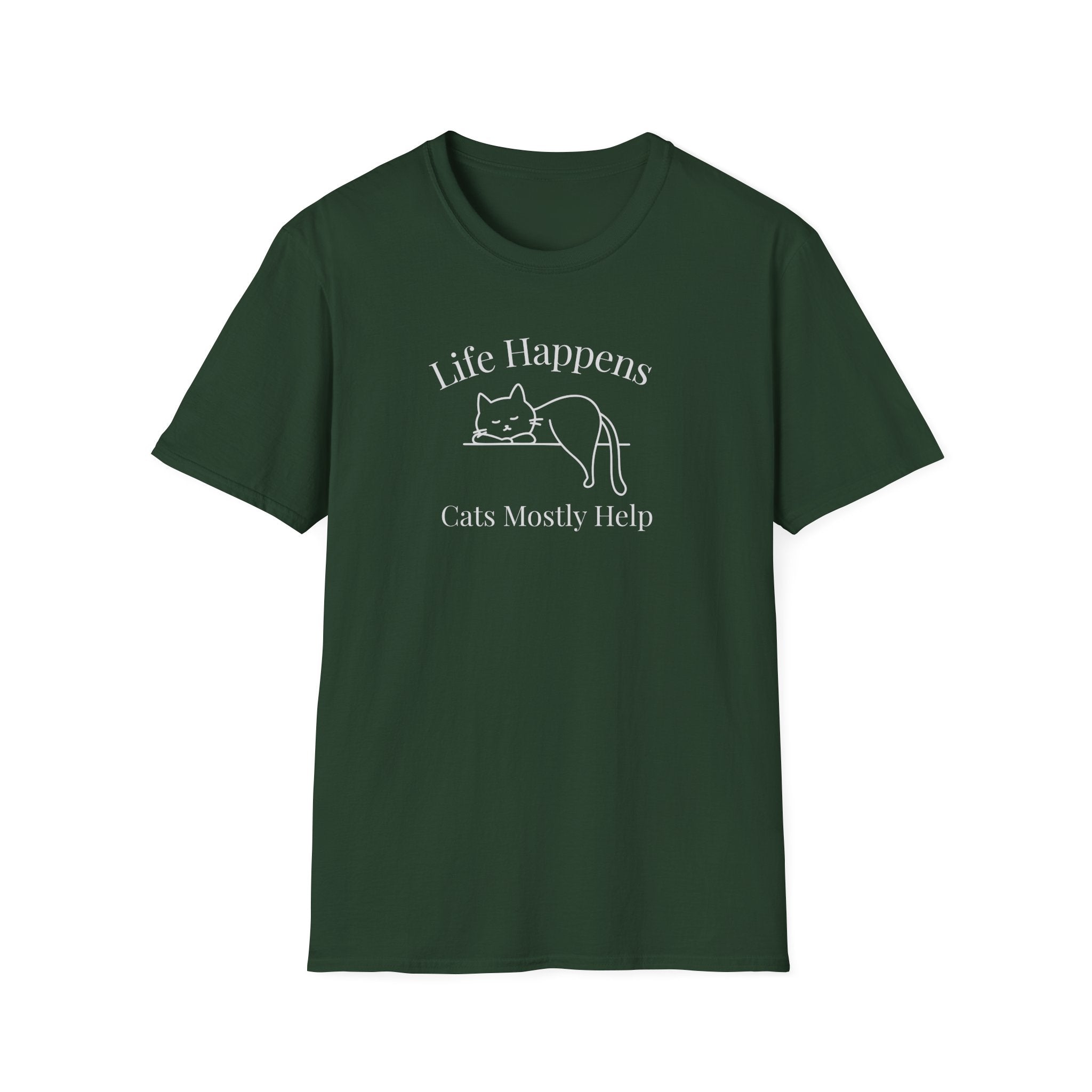 Life Happens, Cats Mostly Help - Relaxed Graphic Cat T-Shirt - Hippie at Heart