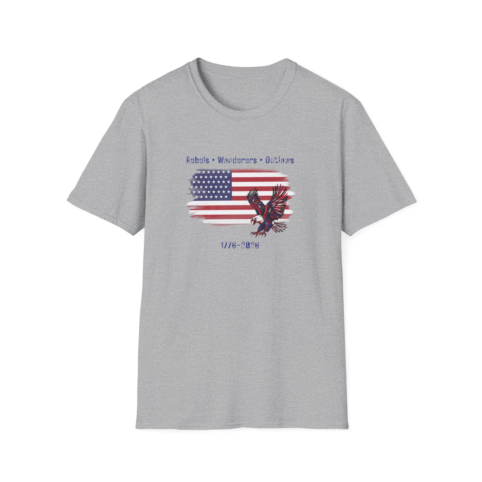 Rebels • Wanderers • Outlaws - American Flag Eagle T-Shirt - Vintage Patriotic Tee - Hippie at Heart