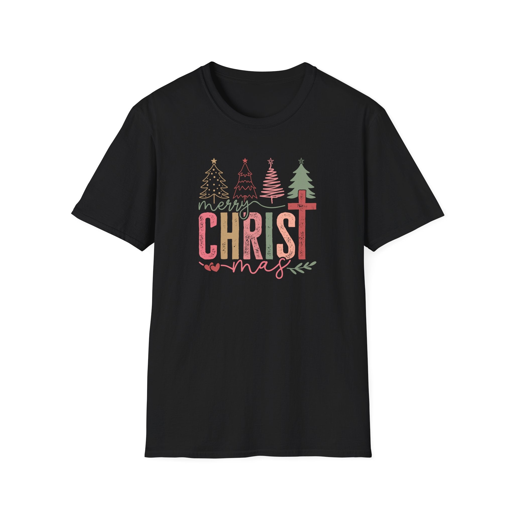 Merry ChrisT-mas - Pastel Christmas Trees & Cross Holiday Tee - Hippie at Heart