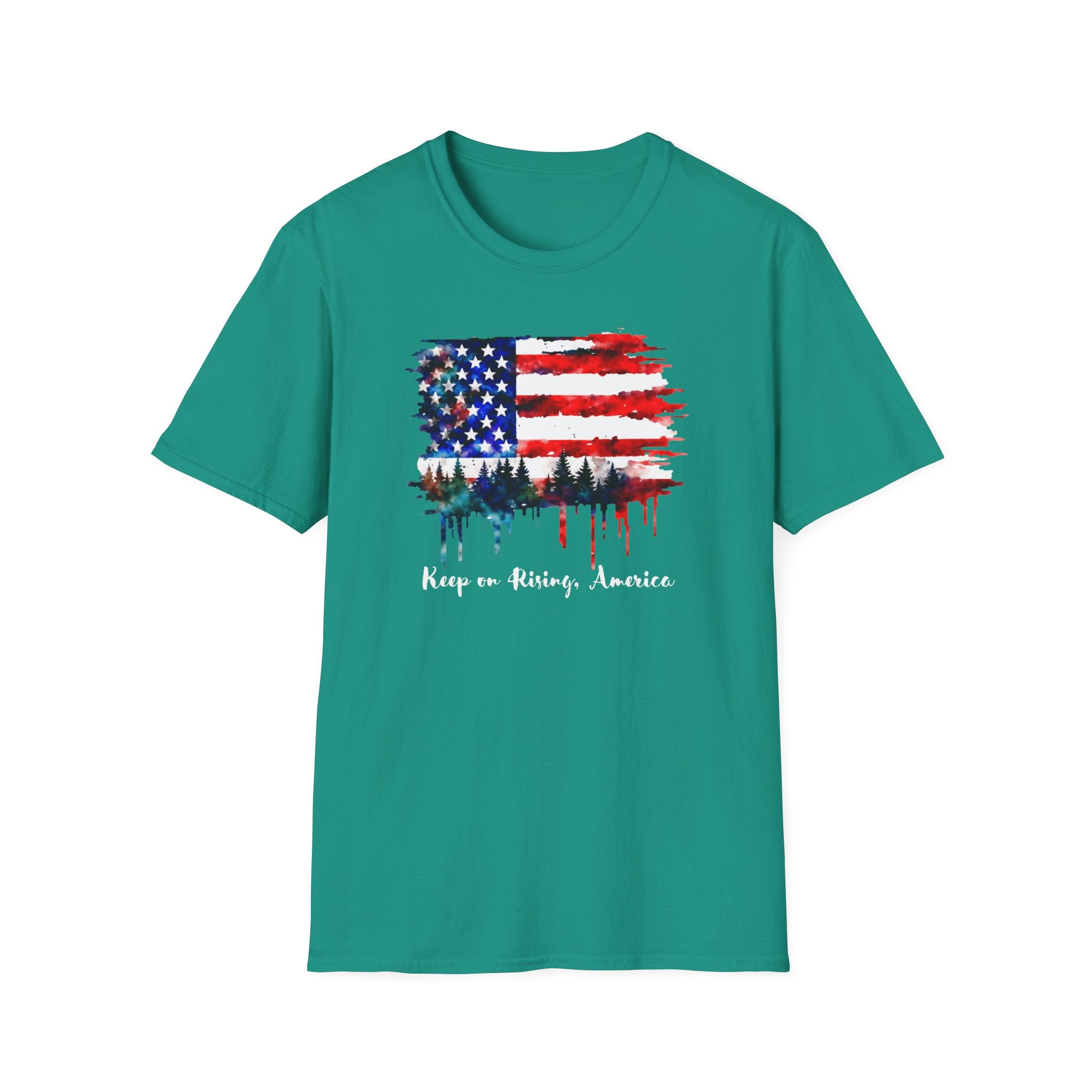 Keep on Rising, America - Patriotic American Flag Forest Tee - Hippie at Heart