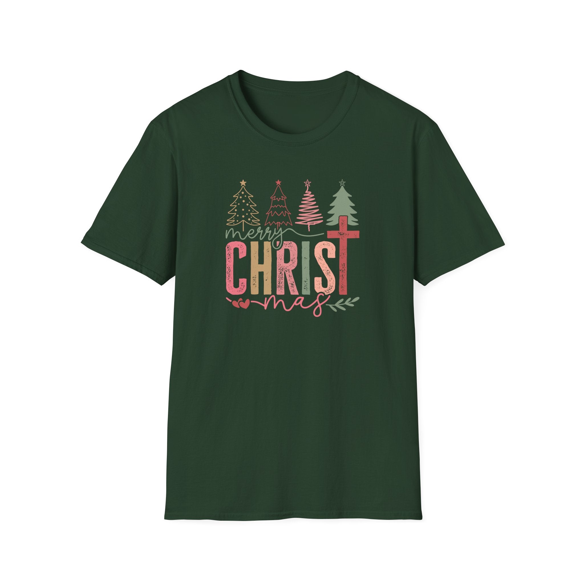 Merry ChrisT-mas - Pastel Christmas Trees & Cross Holiday Tee - Hippie at Heart