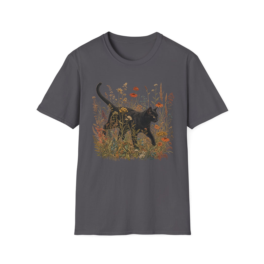 Black Cat in Wildflowers Vintage Boho Graphic Tee - Hippie at Heart