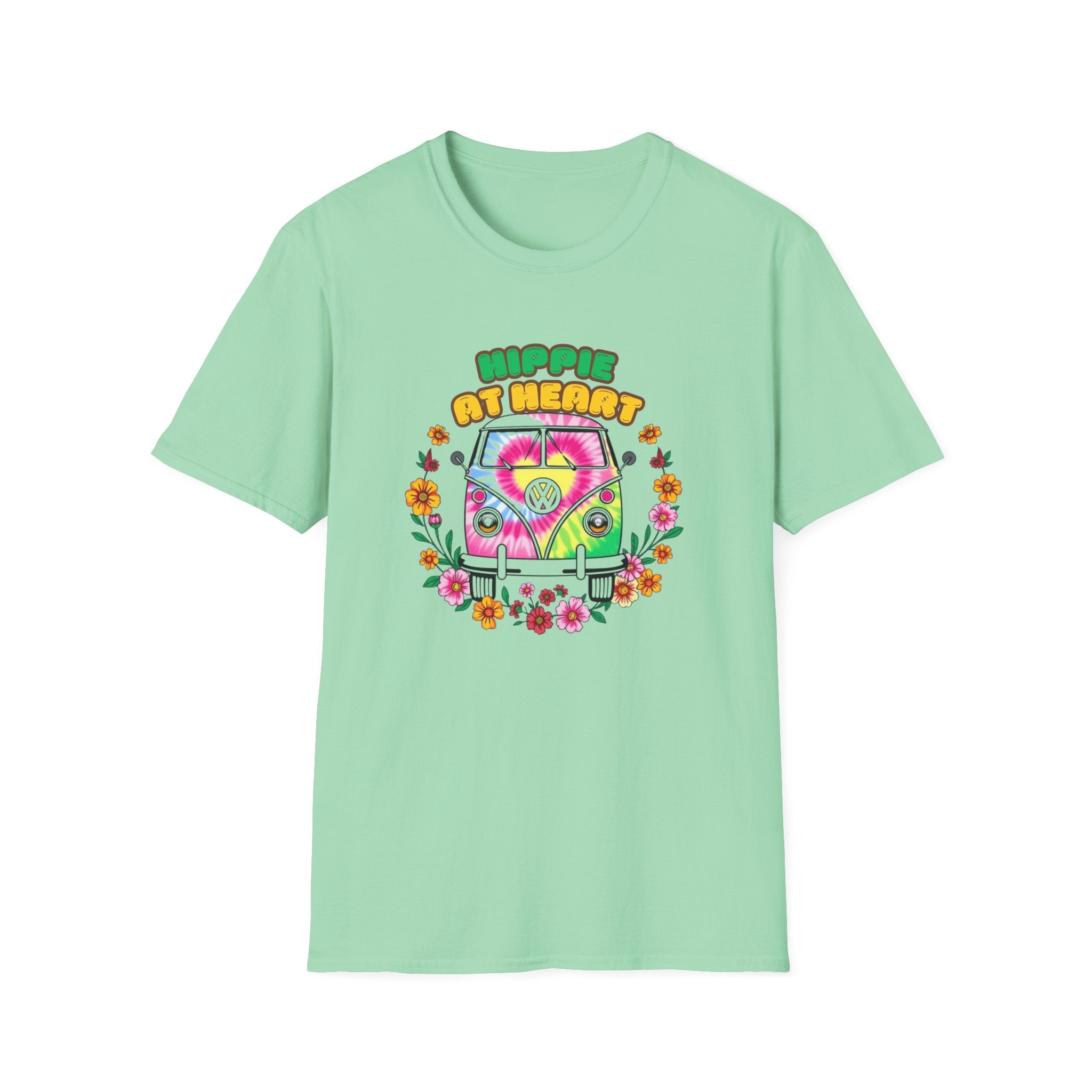 Hippie At Heart Tee - Colorful Van Life VW Design - Hippie at Heart