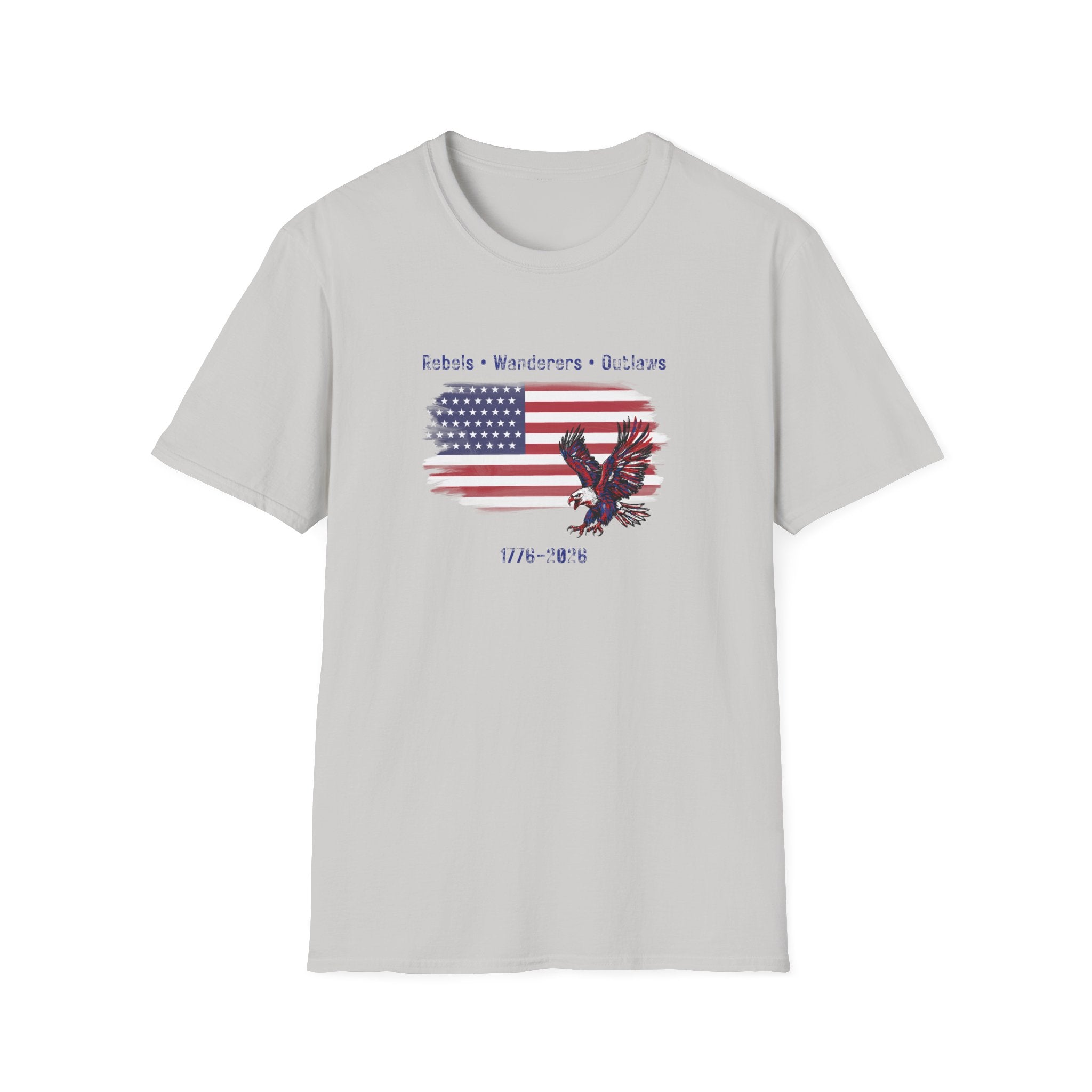 Rebels • Wanderers • Outlaws - American Flag Eagle T-Shirt - Vintage Patriotic Tee - Hippie at Heart