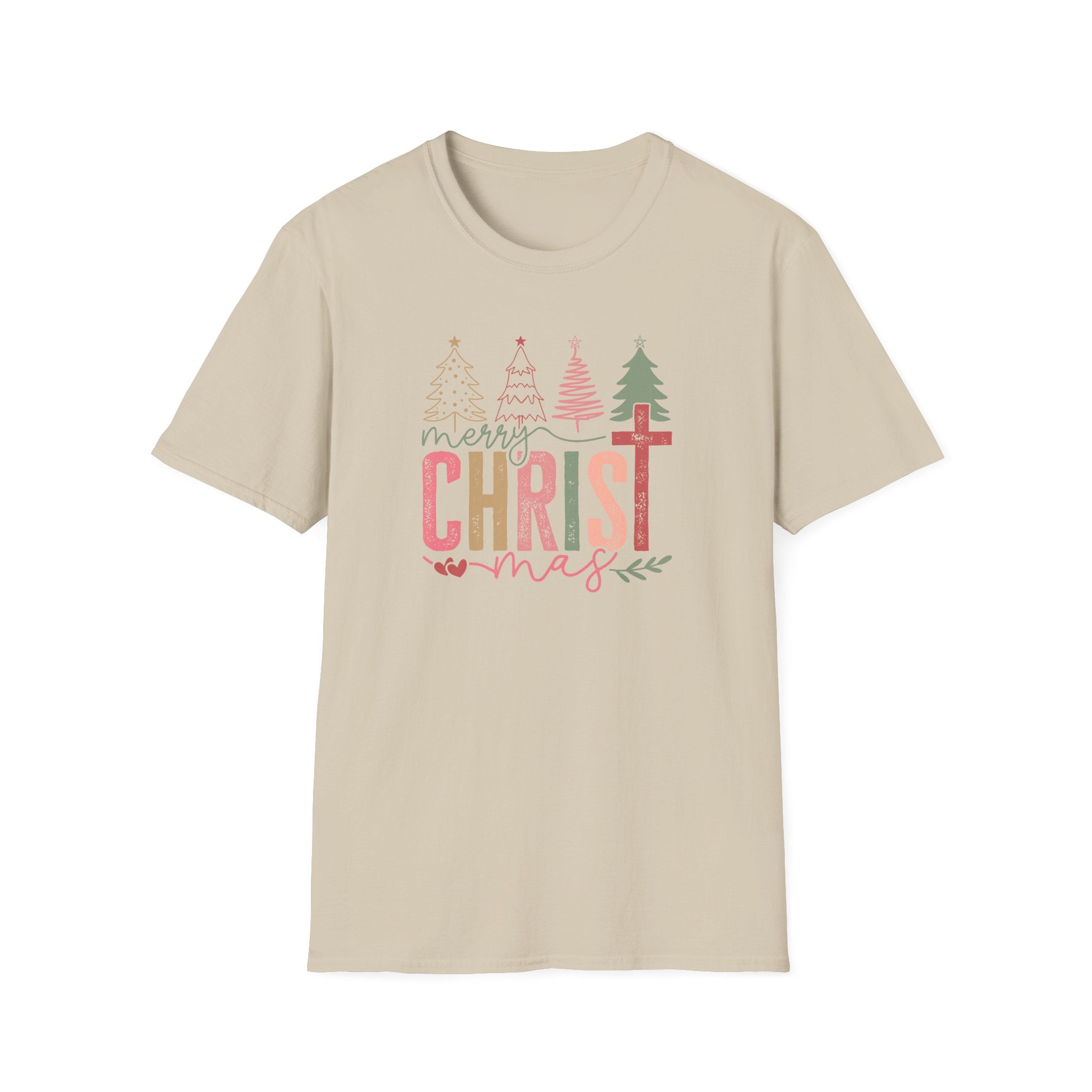 Merry ChrisT-mas - Pastel Christmas Trees & Cross Holiday Tee - Hippie at Heart
