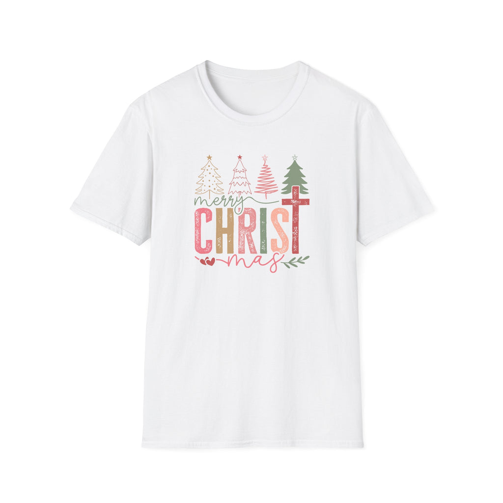 Merry ChrisT-mas - Pastel Christmas Trees & Cross Holiday Tee - Hippie at Heart