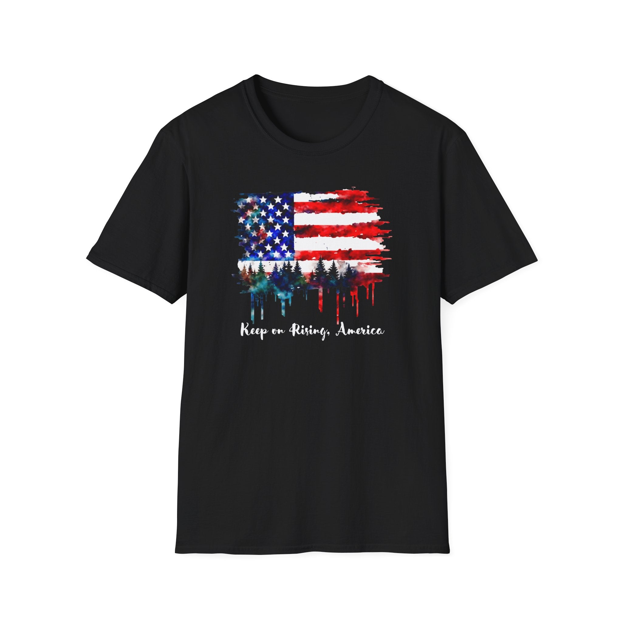 Keep on Rising, America - Patriotic American Flag Forest Tee - Hippie at Heart