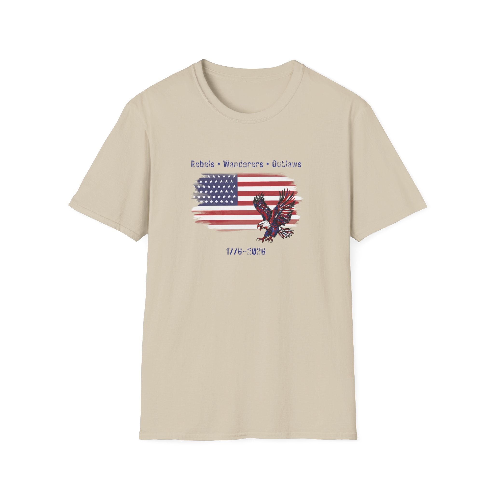 Rebels • Wanderers • Outlaws - American Flag Eagle T-Shirt - Vintage Patriotic Tee - Hippie at Heart
