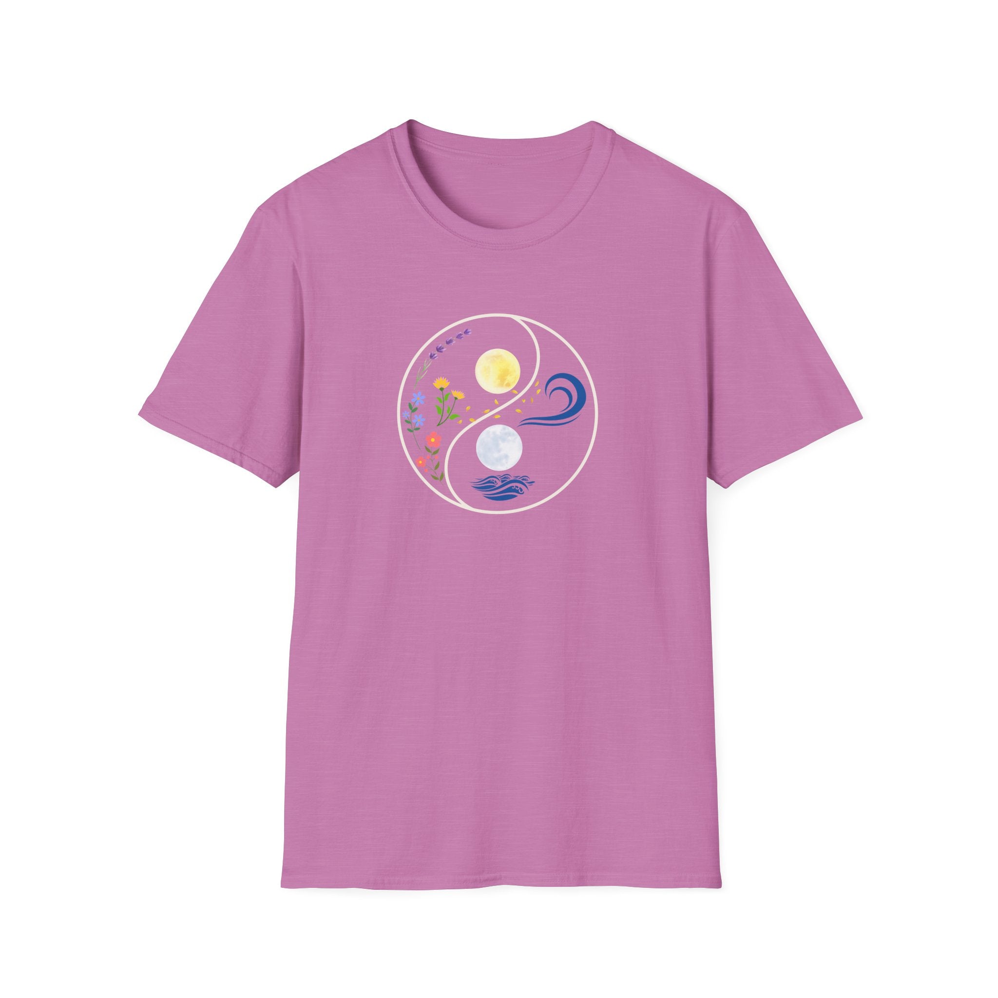 Yin Yang Nature Tee - Moon Floral Wave Graphic T-Shirt - Hippie at Heart