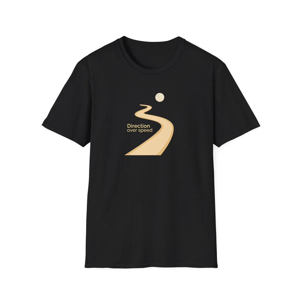Direction Over Speed Graphic T-Shirt - Minimal Moon Path Design - Hippie at Heart