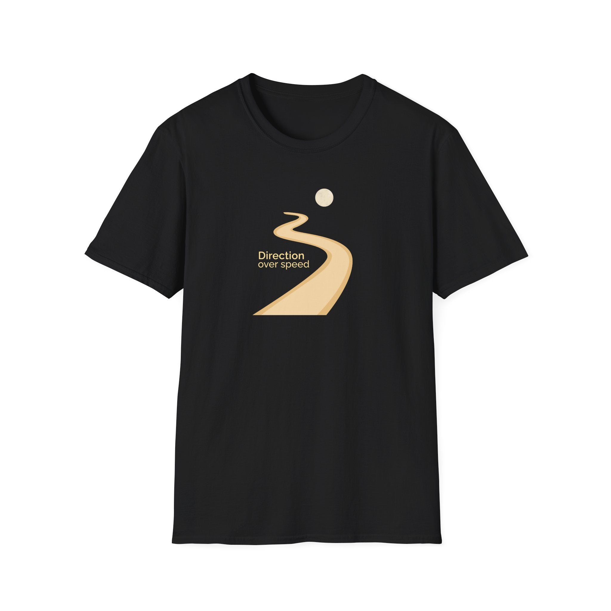 Direction Over Speed Graphic T-Shirt - Minimal Moon Path Design - Hippie at Heart