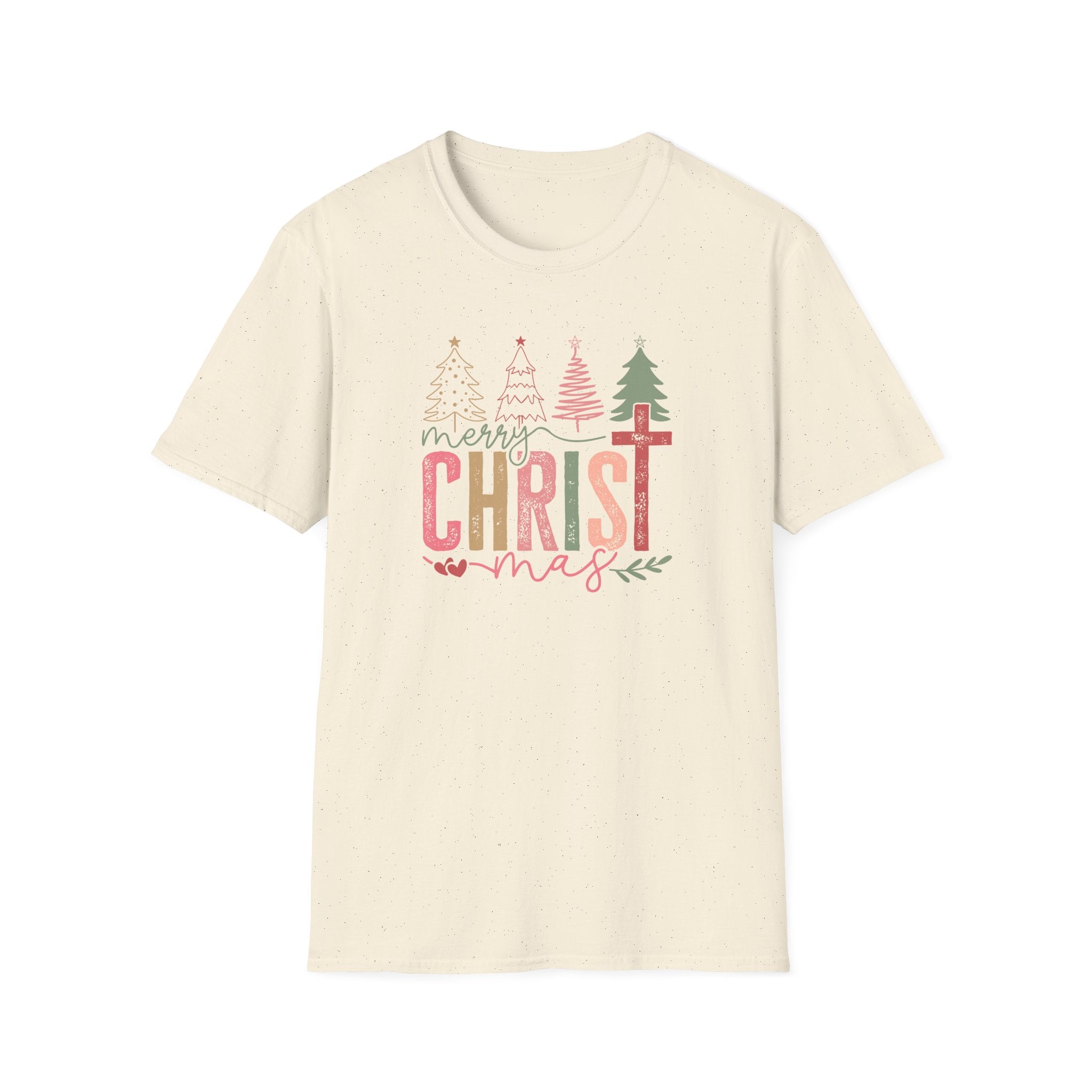 Merry ChrisT-mas - Pastel Christmas Trees & Cross Holiday Tee - Hippie at Heart