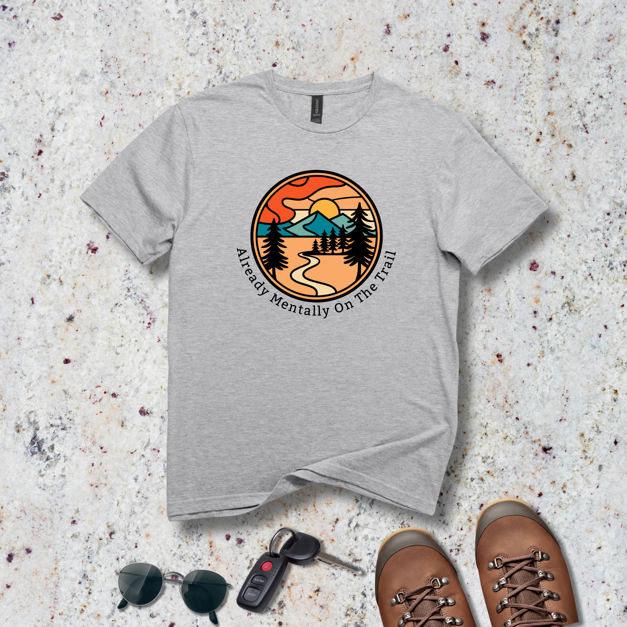 Already Mentally On The Trail T-Shirt - Mountain Sunset Graphic Tee - Hippie at Heart