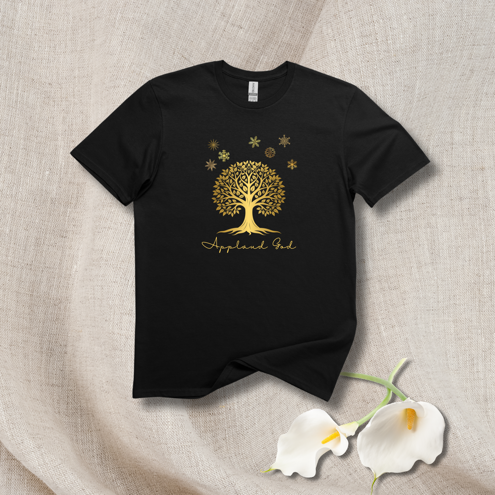 Applaud God - Golden Tree & Snowflake Tee - Hippie at Heart