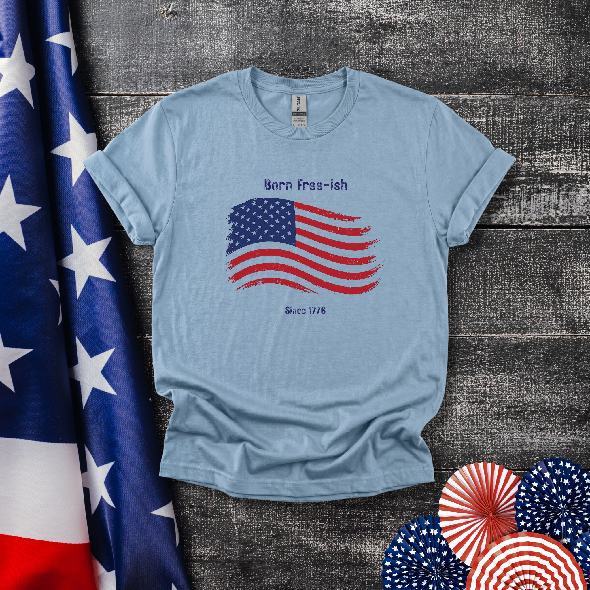 Born Free-ish American Flag T-Shirt — Patriotic 250th Birthday Tee - Hippie at Heart