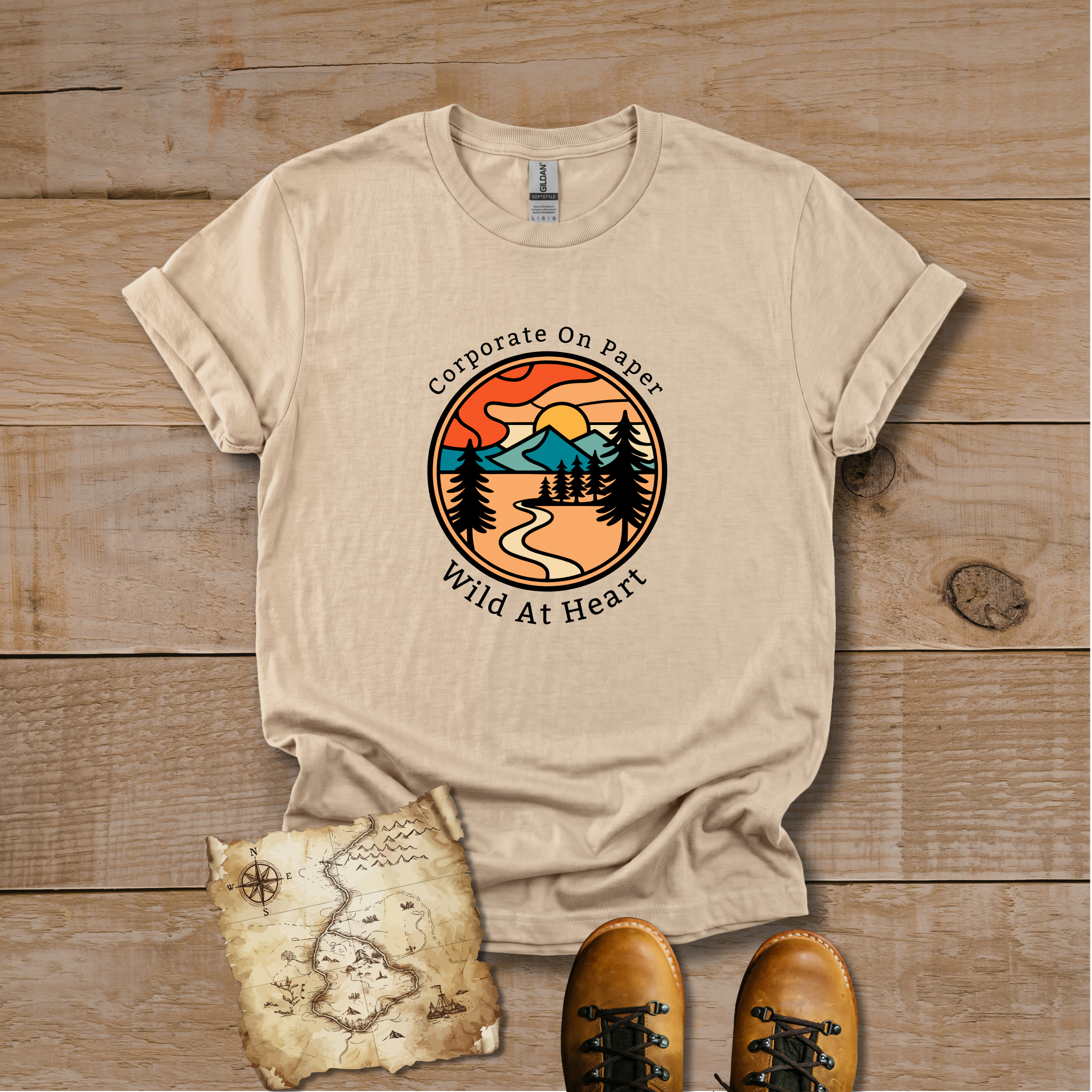 Corporate on Paper, Wild at Heart Tee - Mountain Sunset T-Shirt - Hippie at Heart