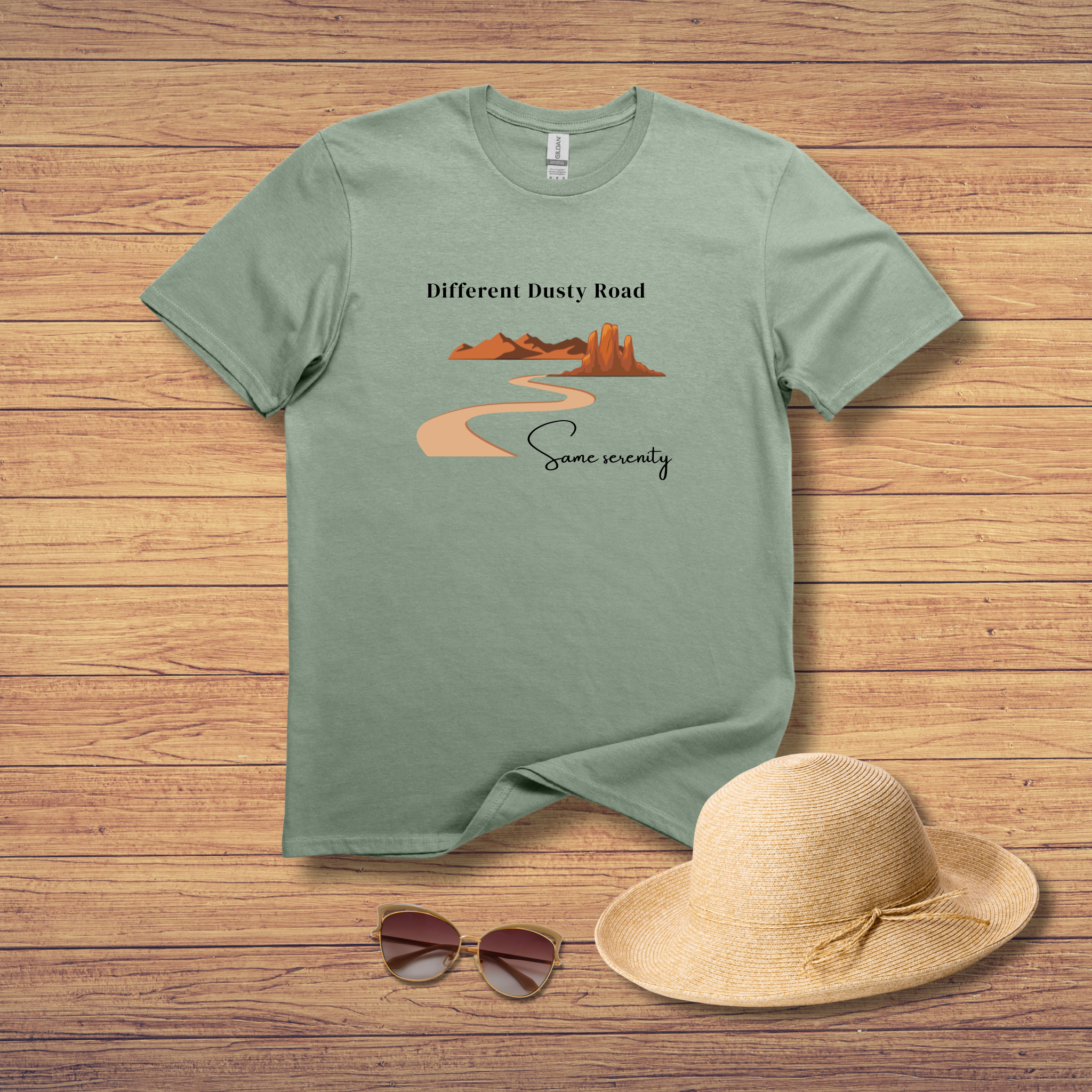Different Dusty Road, Same Serenity Tee - Desert Road Trip T-Shirt - Hippie at Heart