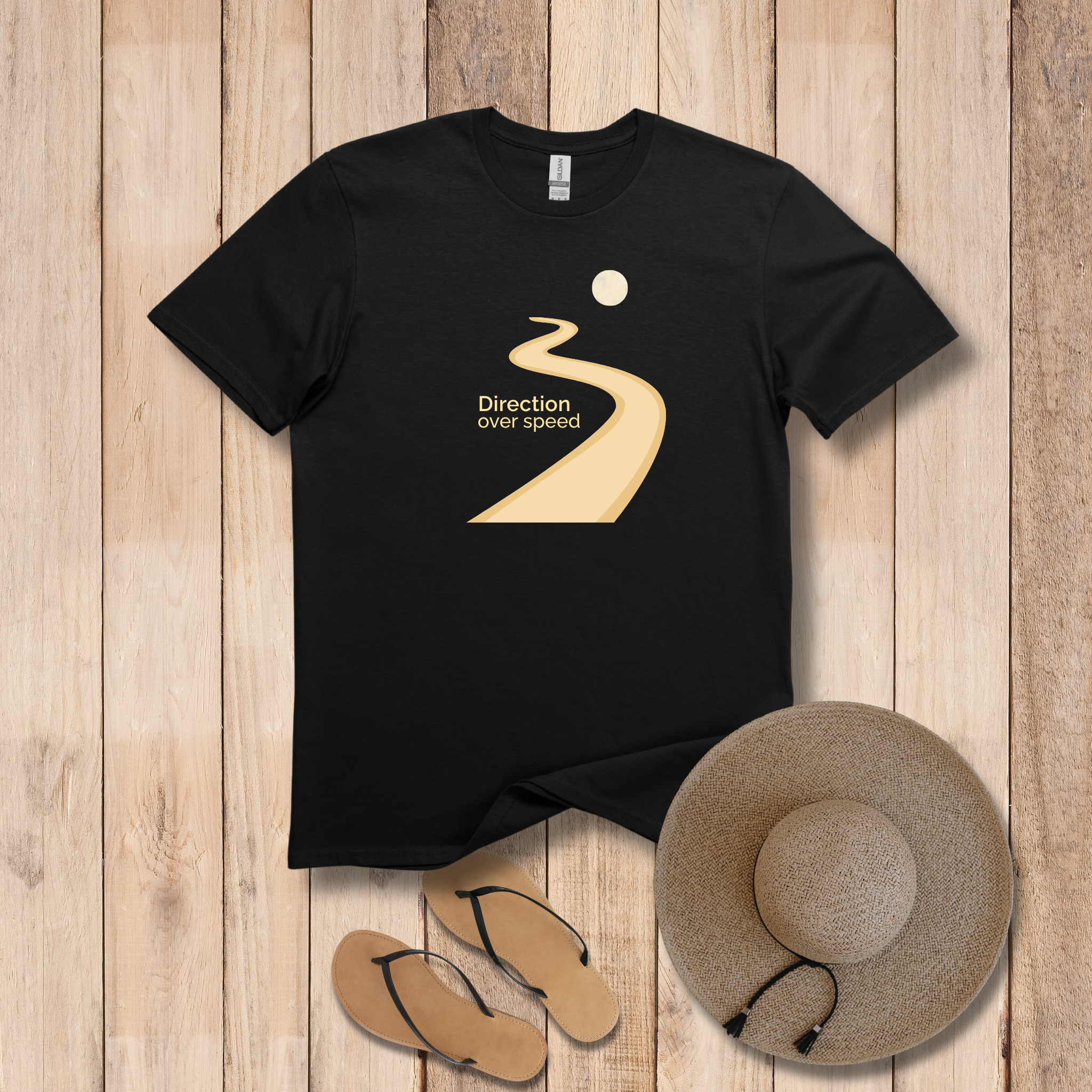 Direction Over Speed Graphic T-Shirt - Minimal Moon Path Design - Hippie at Heart