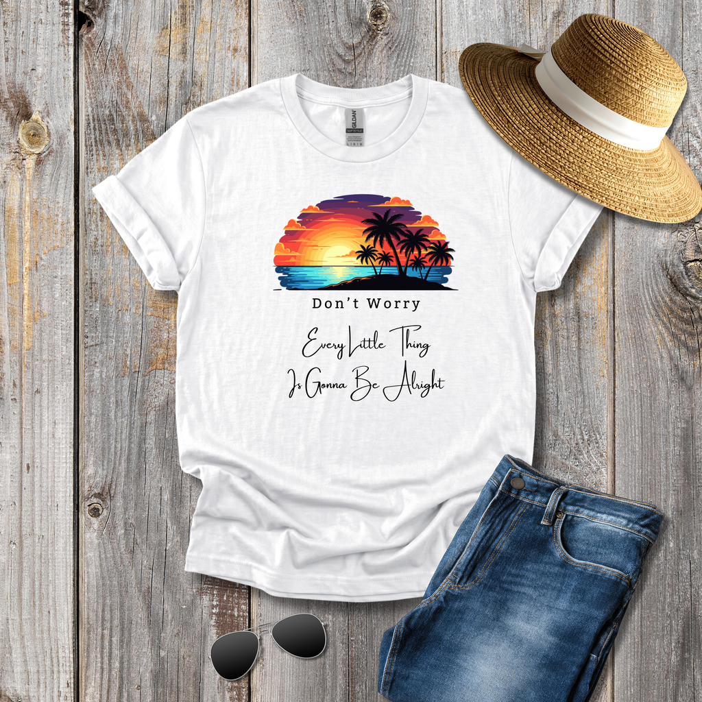 Don't Worry Every Little Thing - Retro Sunset Palm T-Shirt - Hippie at Heart