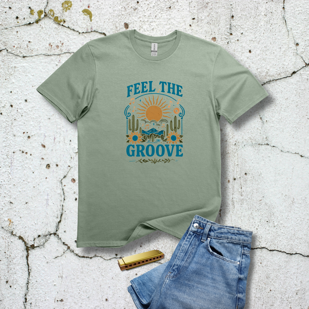 Feel the Groove Nostalgic Tee - Vintage Sunset Desert Graphic T-Shirt - Hippie at Heart