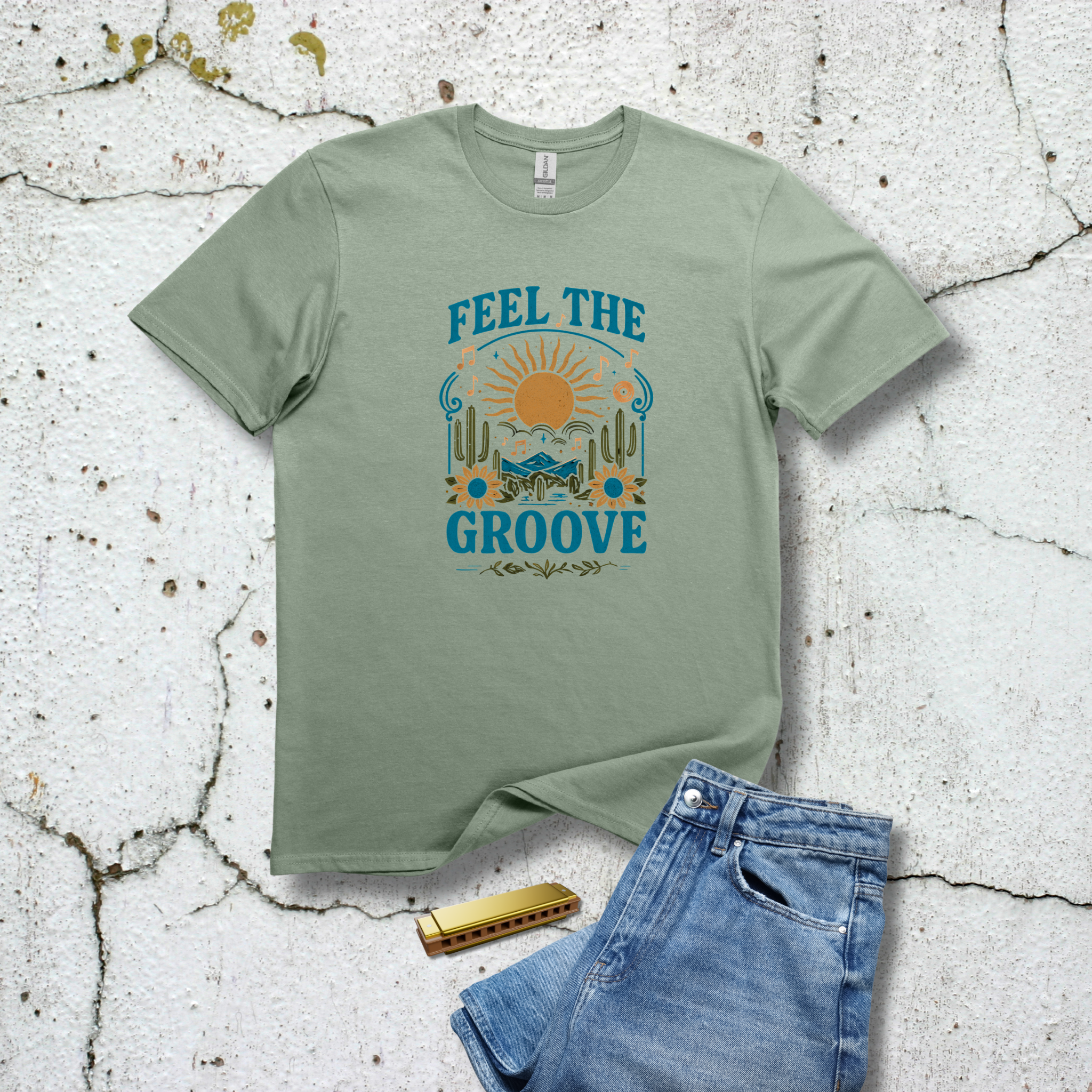 Feel the Groove Nostalgic Tee - Vintage Sunset Desert Graphic T-Shirt - Hippie at Heart