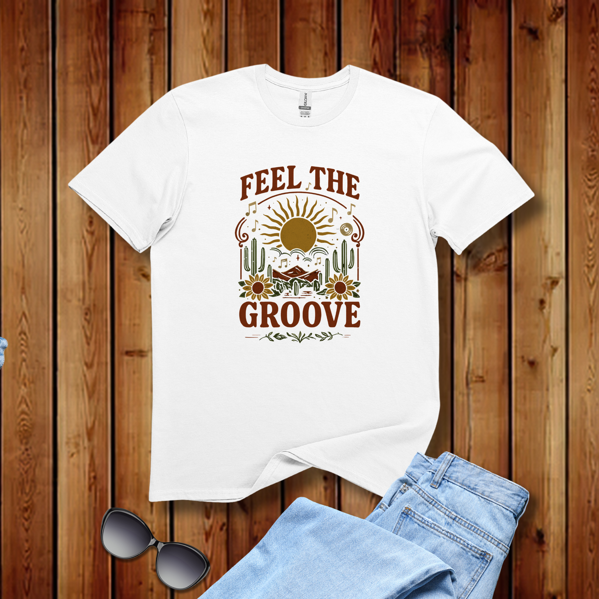 Feel The Groove - Retro Desert Sun Graphic Tee - Hippie at Heart