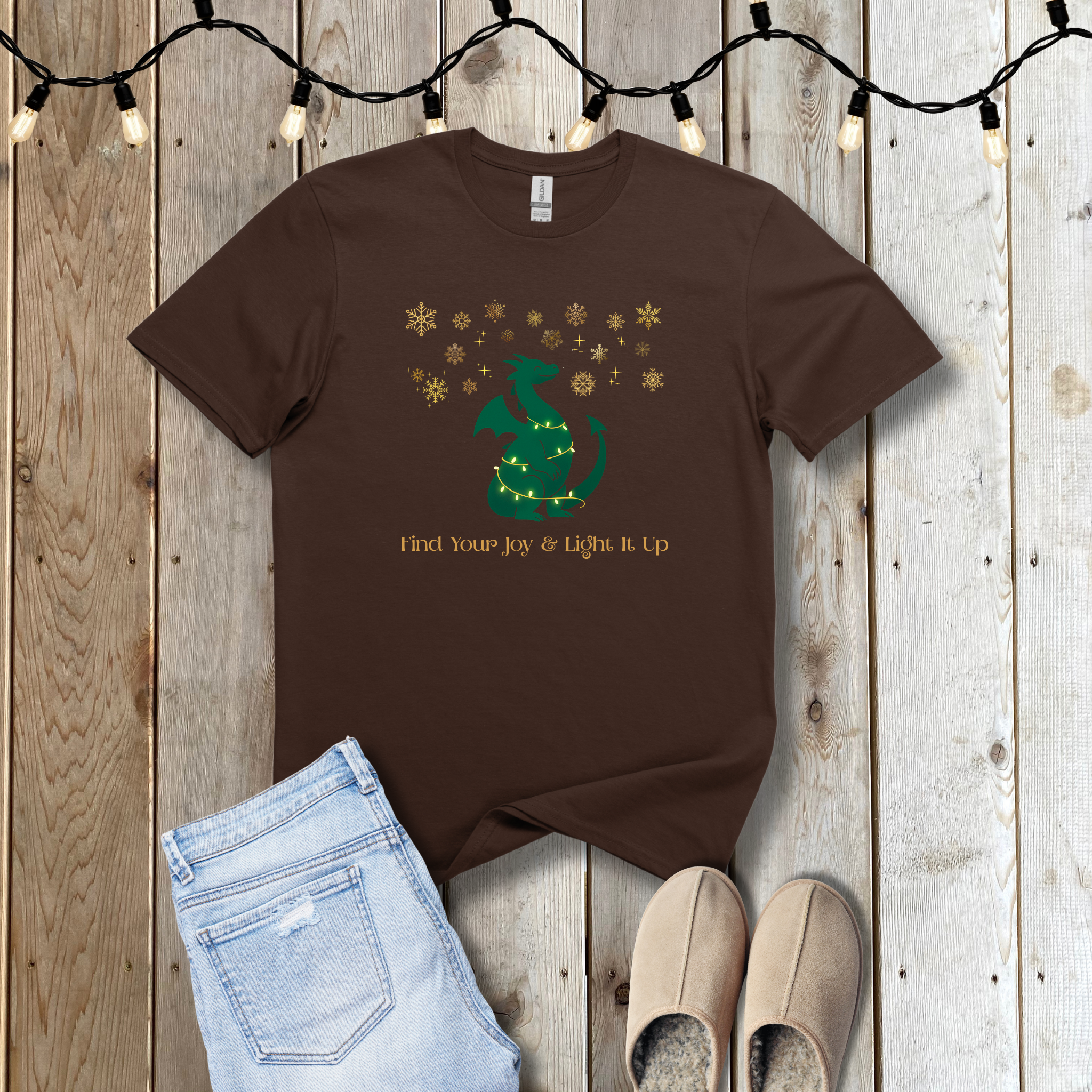 Find Your Joy & Light It Up - Festive Dragon & Snowflakes - Hippie at Heart
