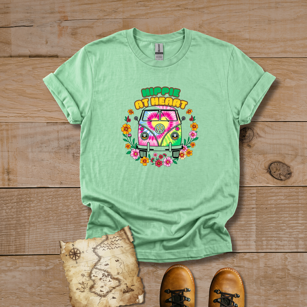 Hippie At Heart Tee - Colorful Van Life VW Design - Hippie at Heart