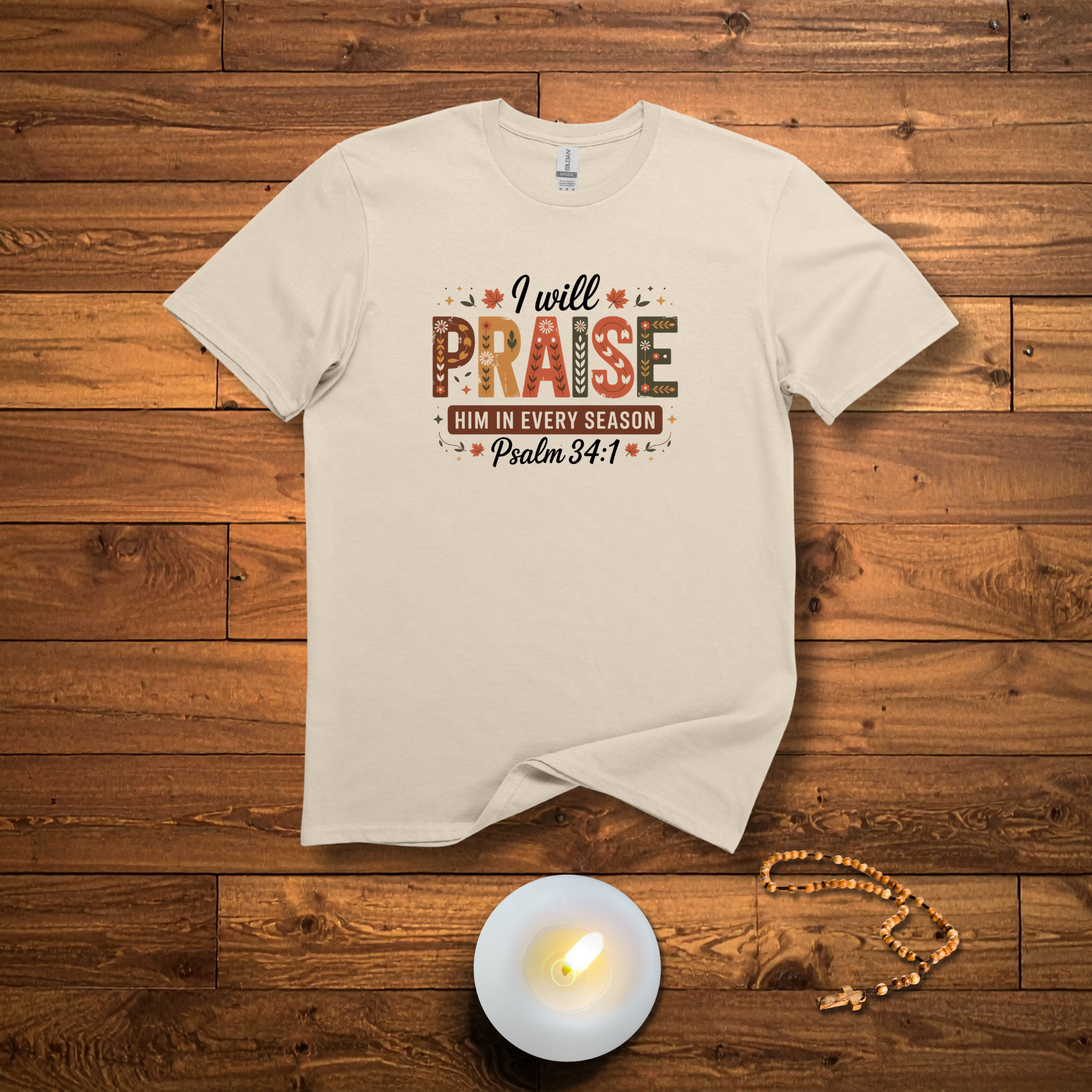 Praise Him in Every Season - Psalm 34:1  Faith Tee - Hippie at Heart