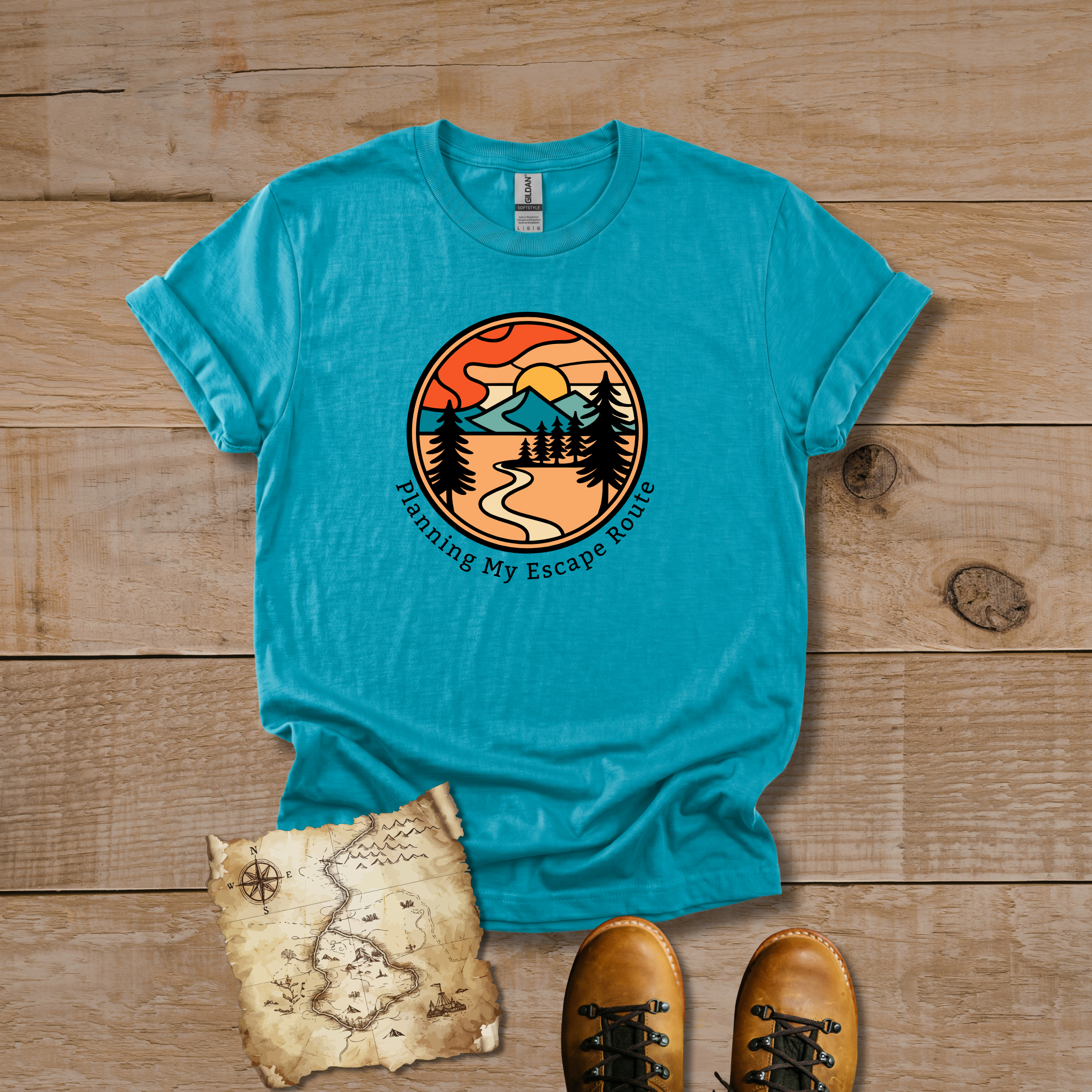 Planning My Escape Route Nature T-Shirt - Sunset Mountain Graphic Tee - Hippie at Heart