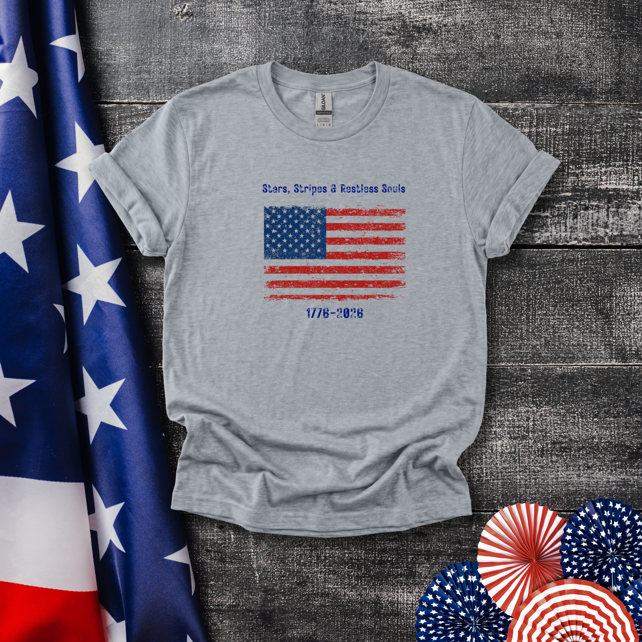 Stars, Stripes & Restless Souls Flag T-Shirt - Vintage American Patriotic Tee - Hippie at Heart