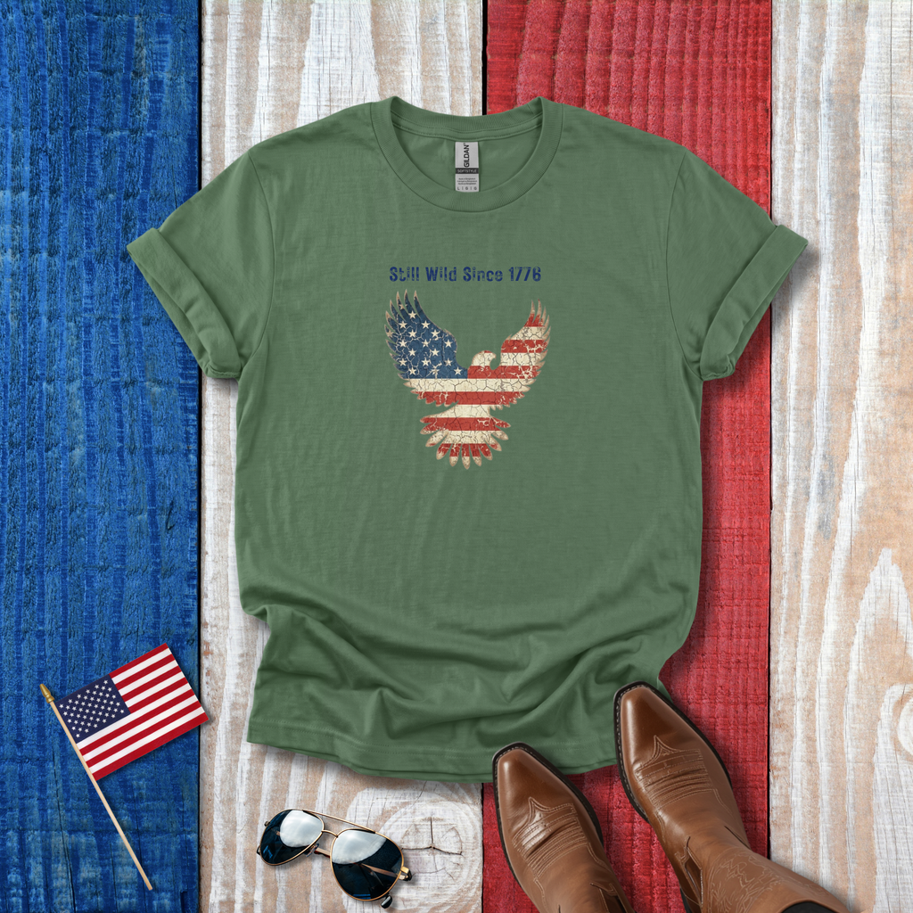 Still Wild Since 1776 T-Shirt - Vintage American Flag & Eagle Patriotic Tee - Hippie at Heart