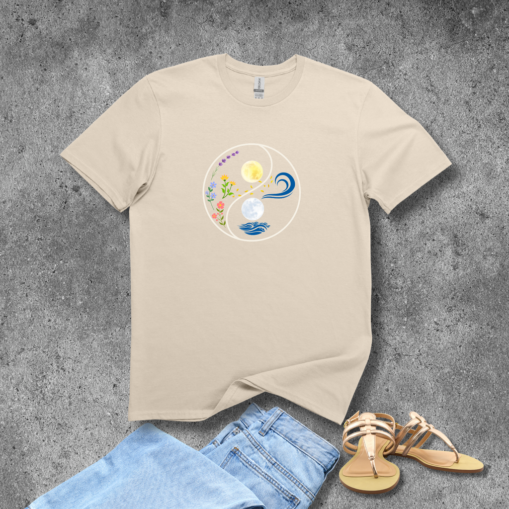 Yin Yang Nature Tee - Moon Floral Wave Graphic T-Shirt - Hippie at Heart