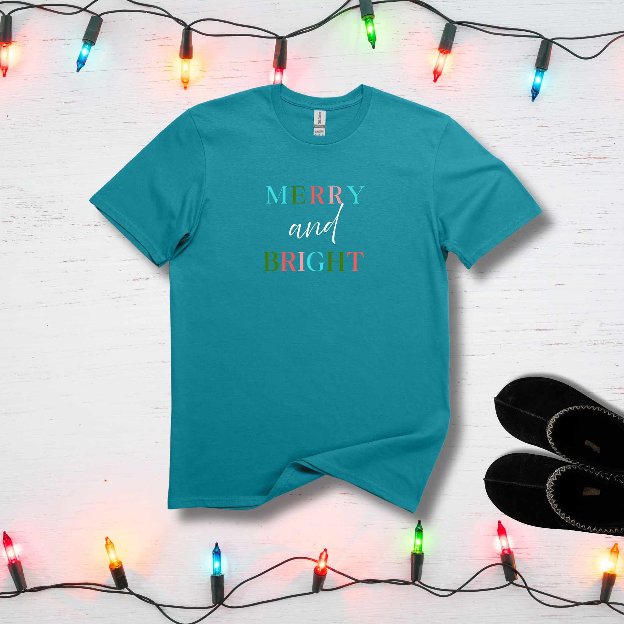 Merry  and Bright - Festive Christmas Holidays Tee - Hippie at Heart